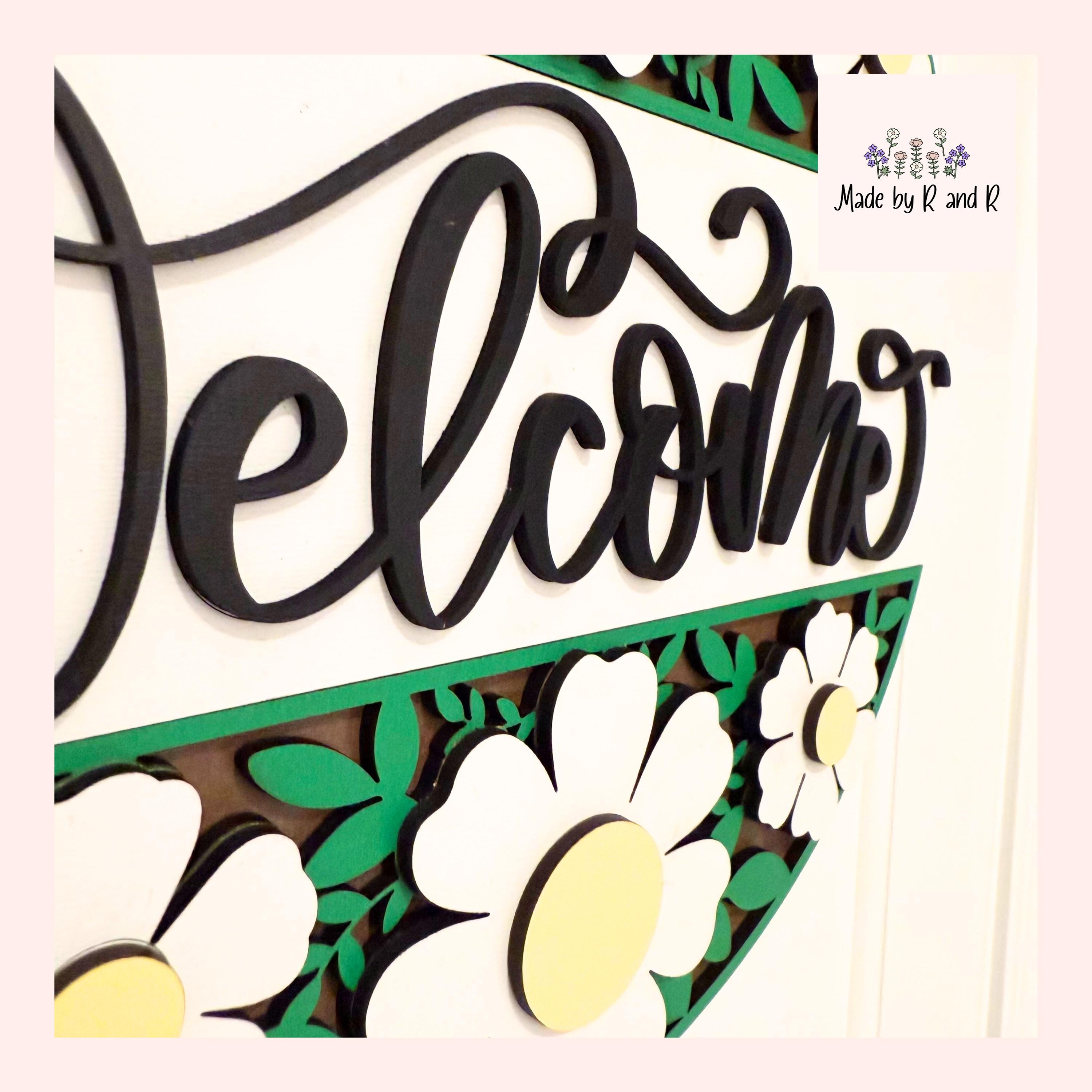 Welcome Daisy Painted Wood Sign