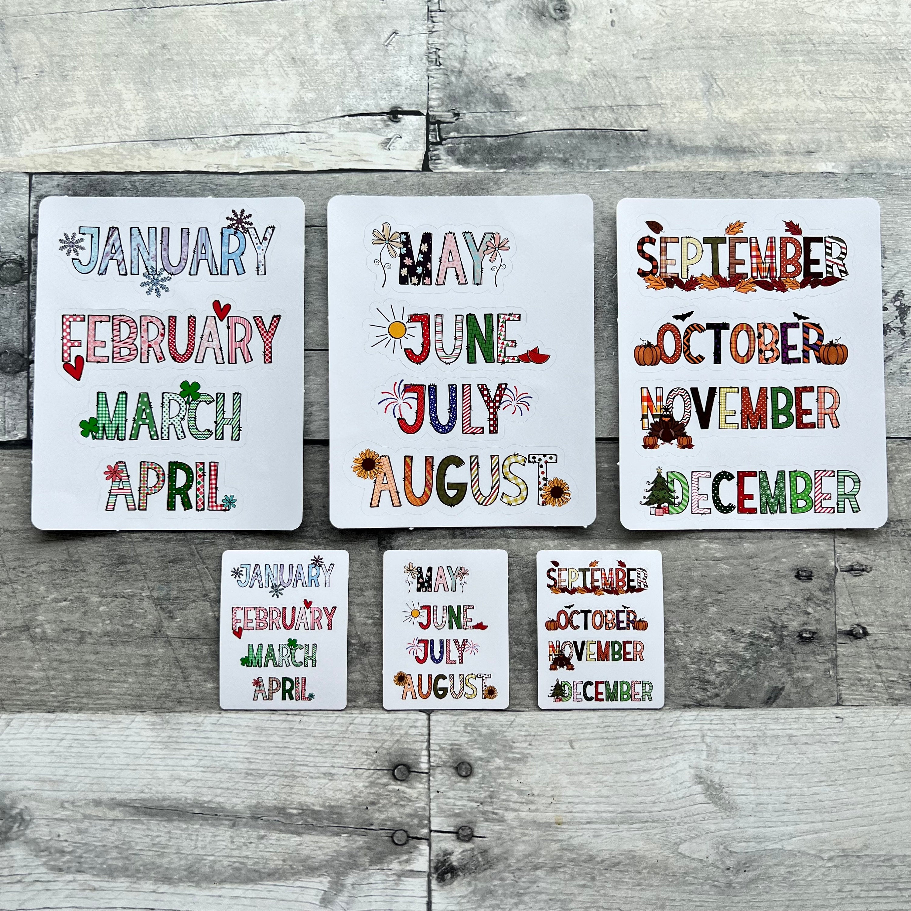 Month Name Stickers (set of 12) choose large or small size