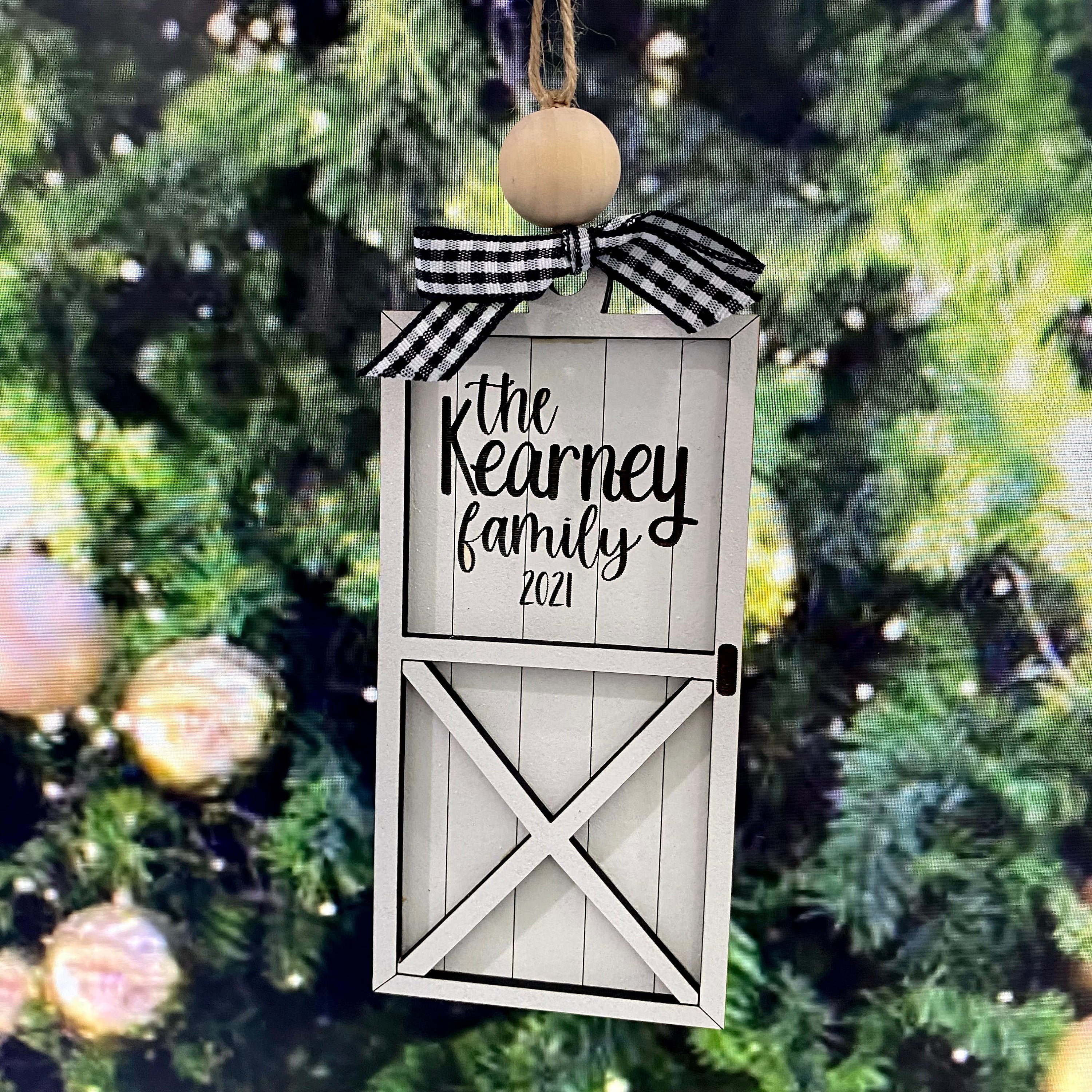 Custom Engraved Wood Barn Door Ornament