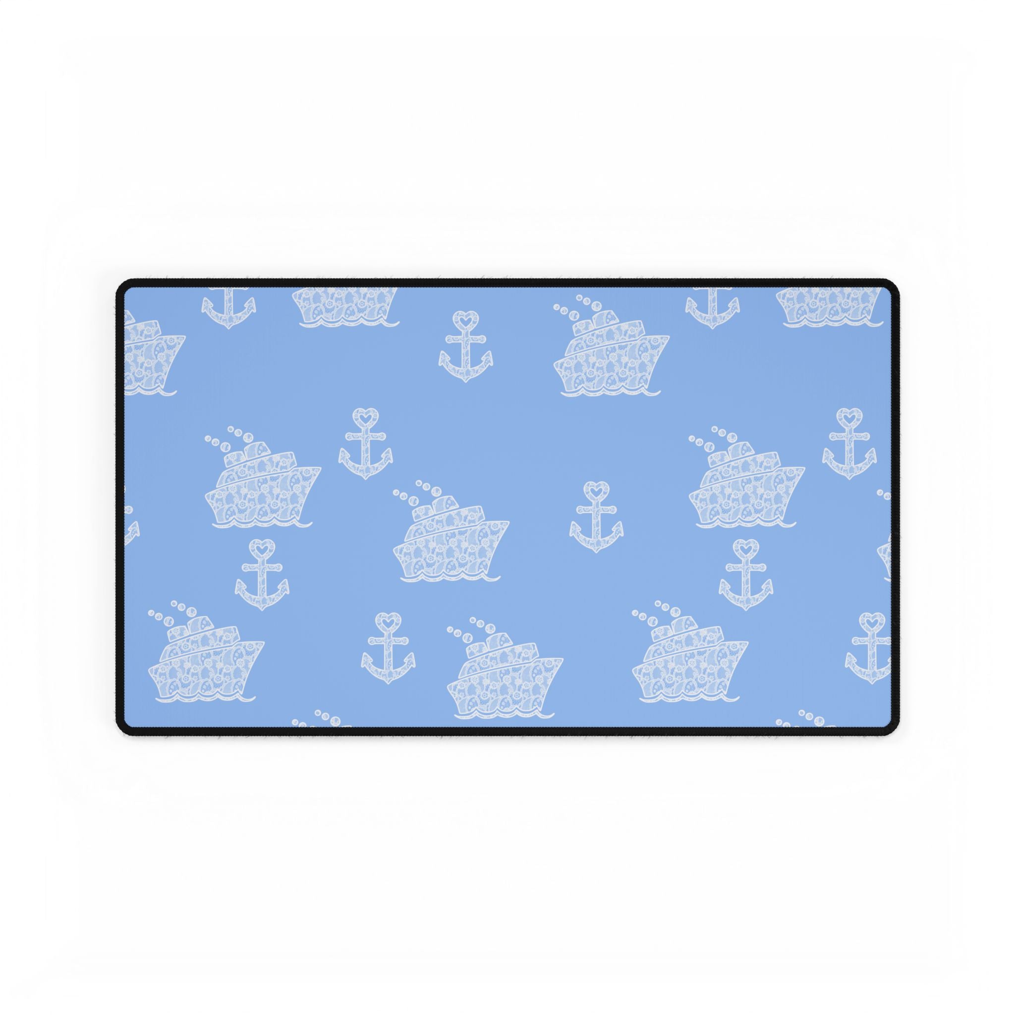 Baby Blue Cruise Ship Desk Mats and Mouse pads with White Lace Anchors and Ships, Office Decor, Cruise Gifts, Home Workspace