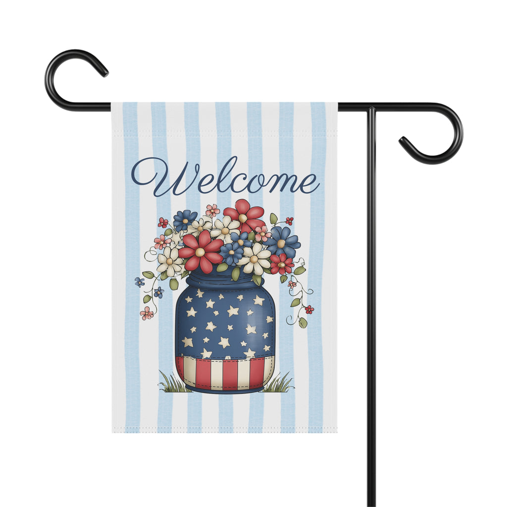 Patriotic Welcome Garden Banner, Floral Décor, Outdoor Flag, Housewarming Gift