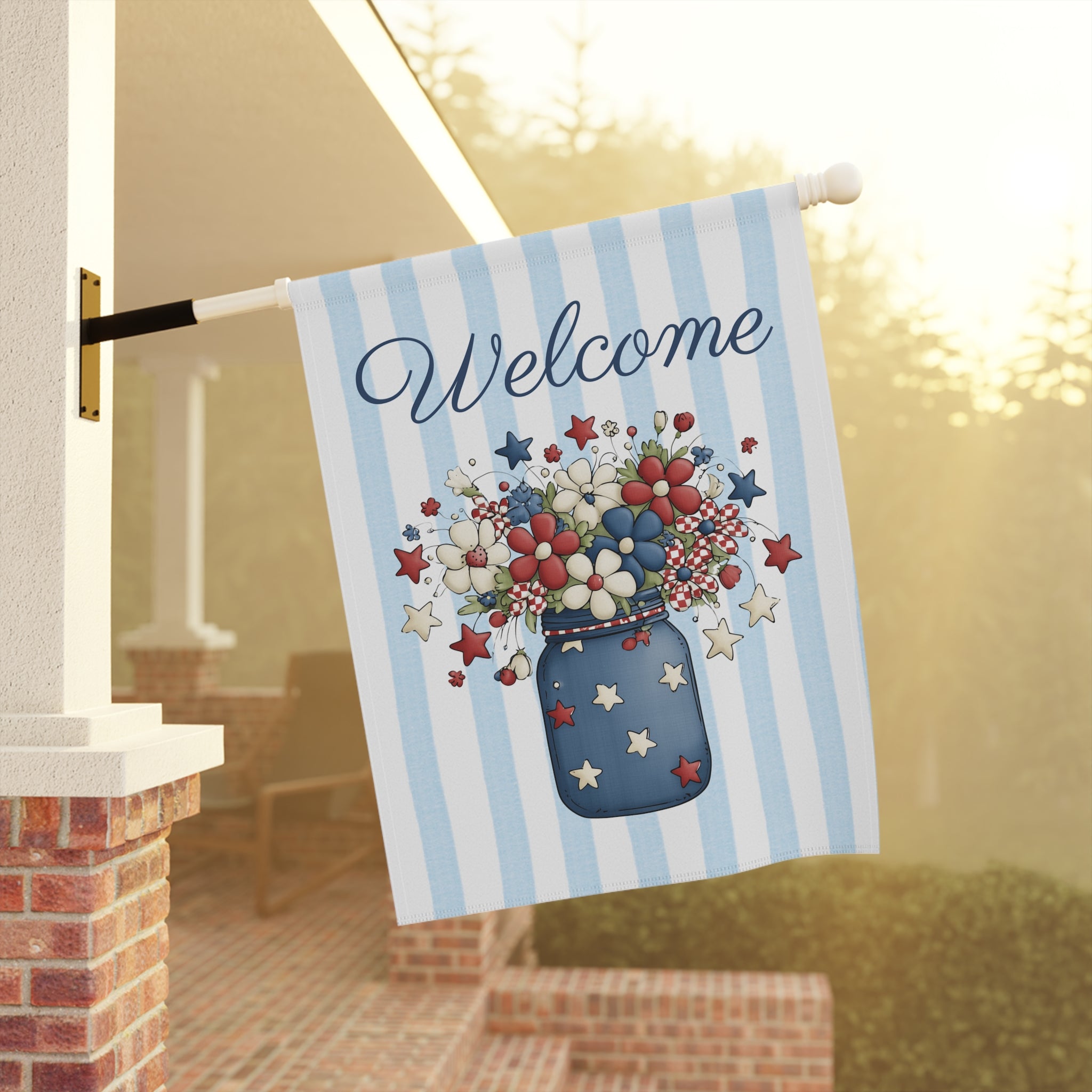 Patriotic Floral Welcome Garden Banner, Floral Décor, Outdoor Flag, Housewarming Gift