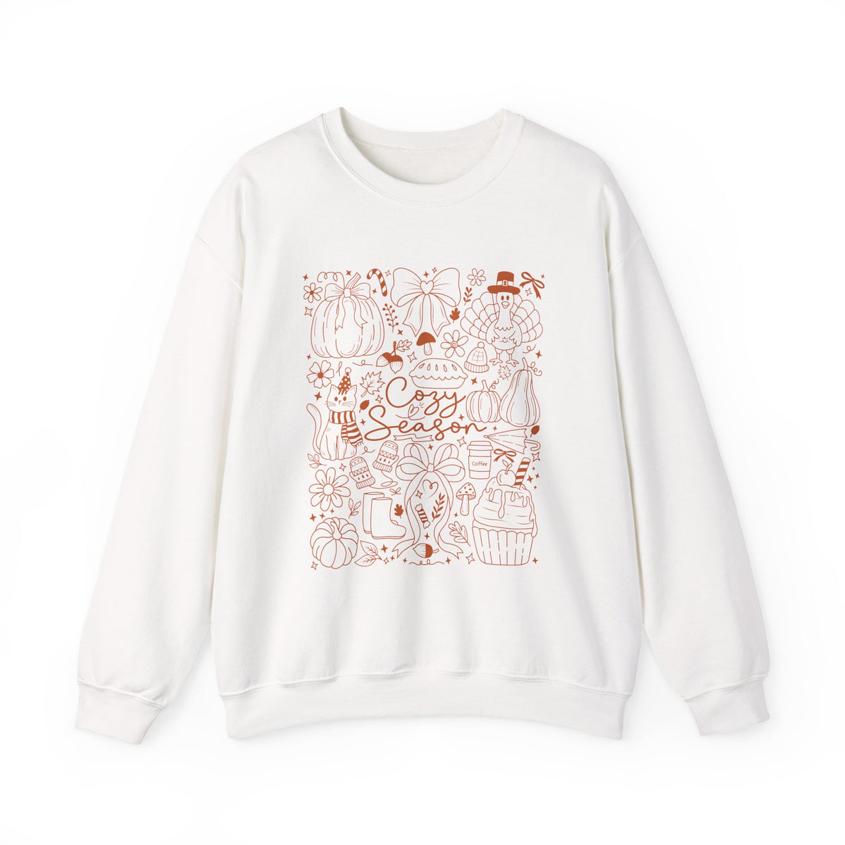 Cozy Season Crewneck Sweatshirt, Autumn Pumpkin & Leaves Fall Design
