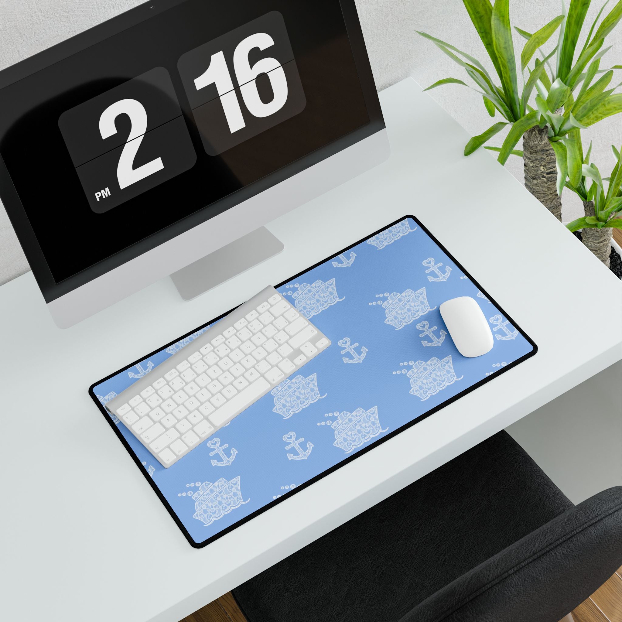 Baby Blue Cruise Ship Desk Mats and Mouse pads with White Lace Anchors and Ships, Office Decor, Cruise Gifts, Home Workspace