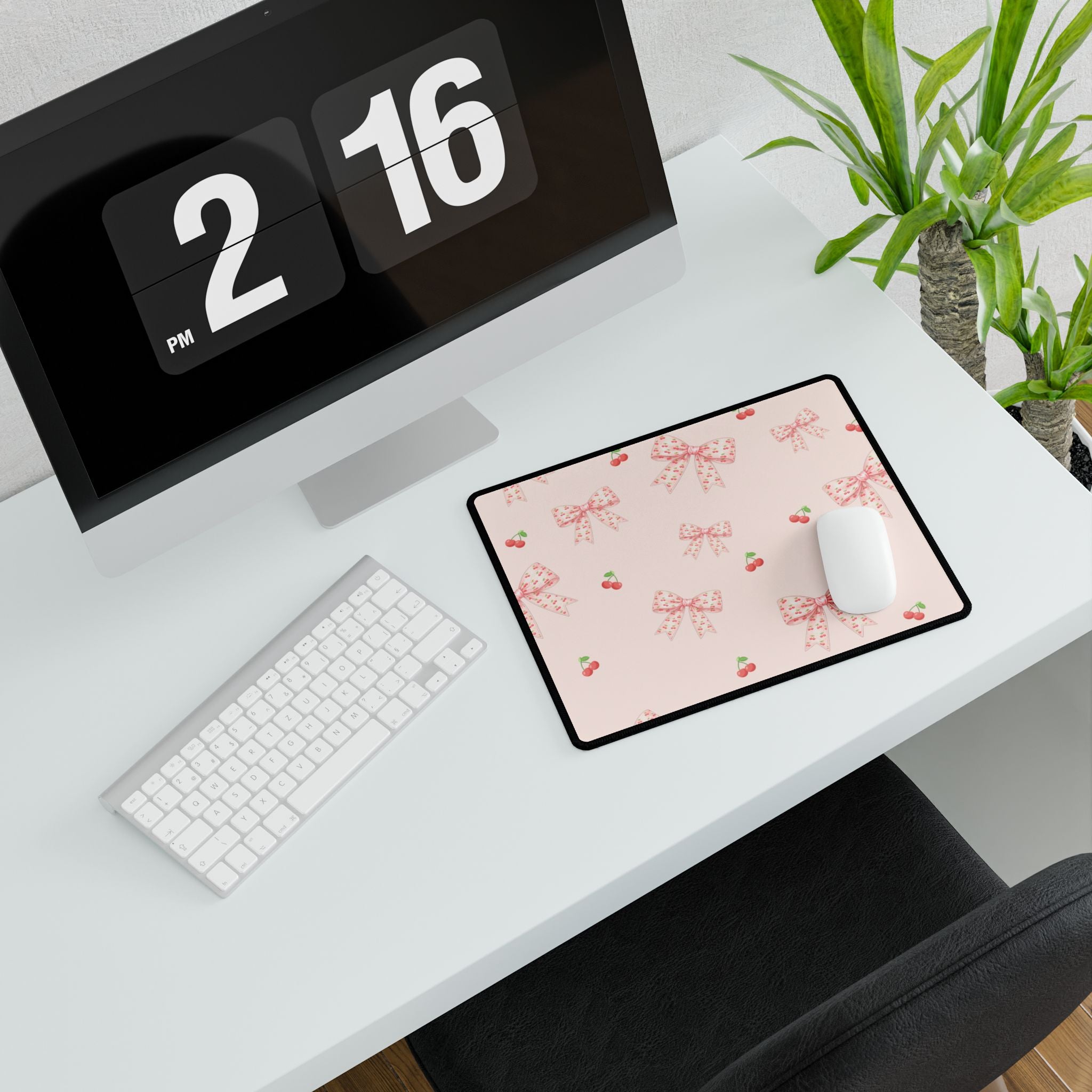 Cherries and Bows On Pink Desk Mats and Mouse pads, Office Decor, Birthday Gifts, Home Workspace