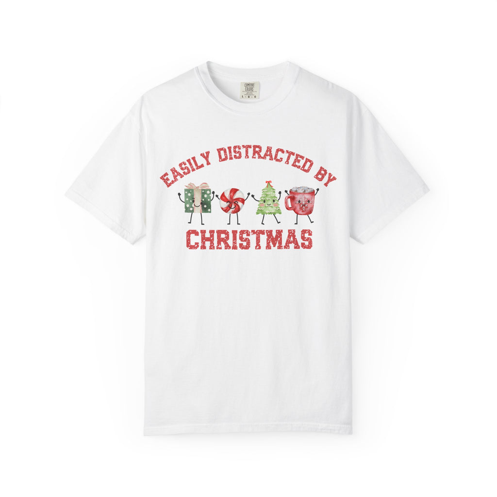 Easily Distracted by Christmas T-Shirt, Funny Holiday Graphic Tee