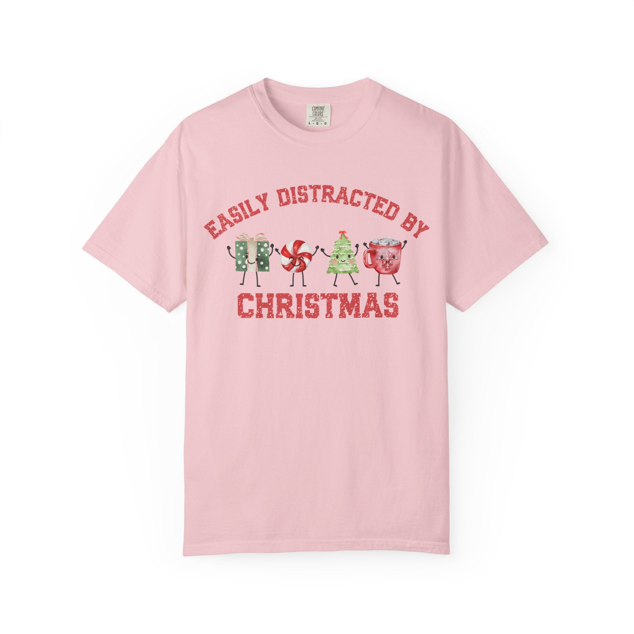 Easily Distracted by Christmas T-Shirt, Funny Holiday Graphic Tee