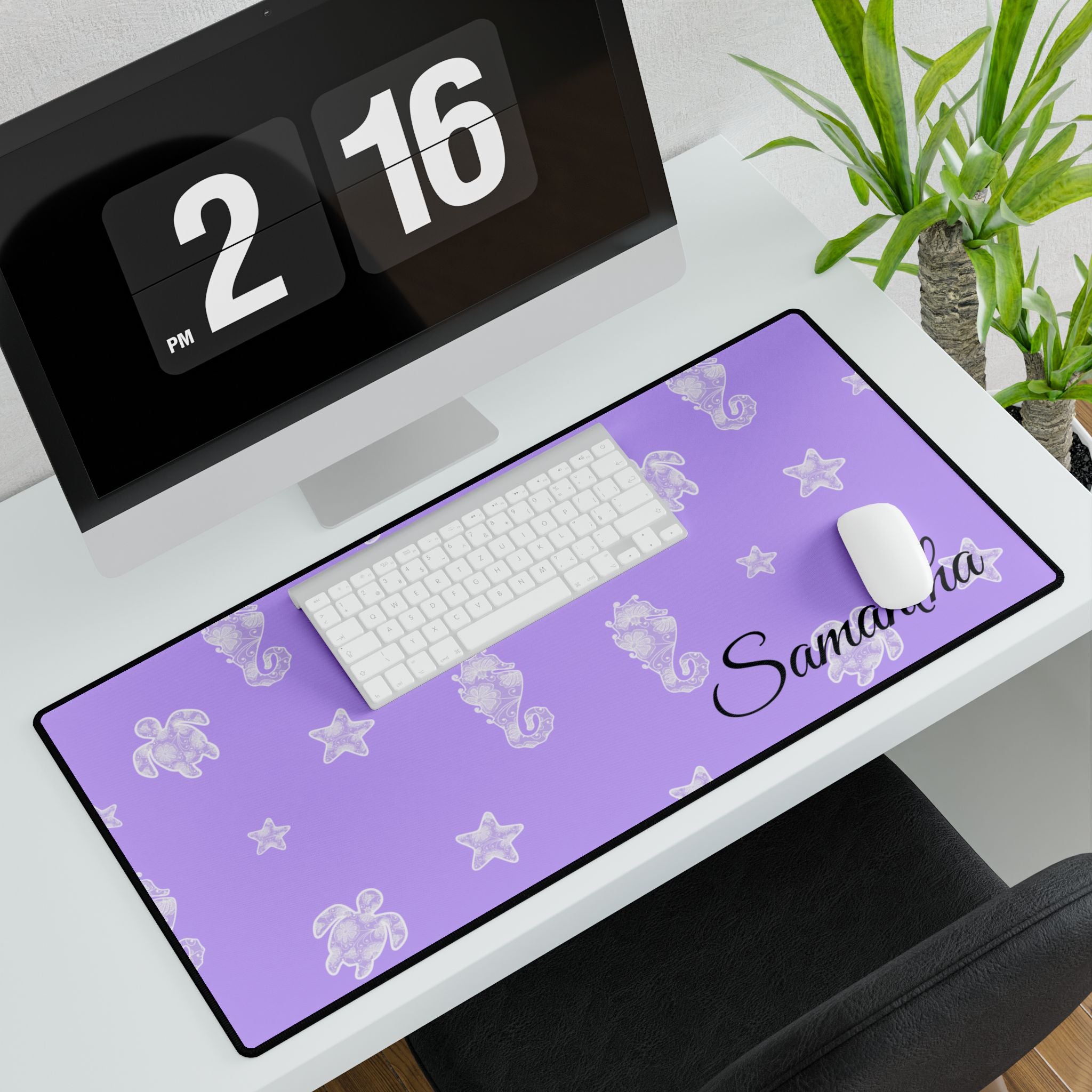 Purple Ocean Desk Mats and Mouse pads with Lace Seahorses and Turtles, Office Decor, Christmas Gifts, Home Workspace