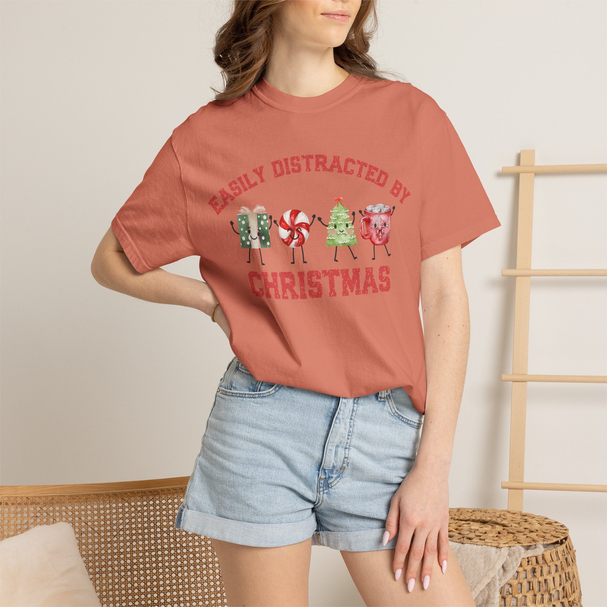 Easily Distracted by Christmas T-Shirt, Funny Holiday Graphic Tee