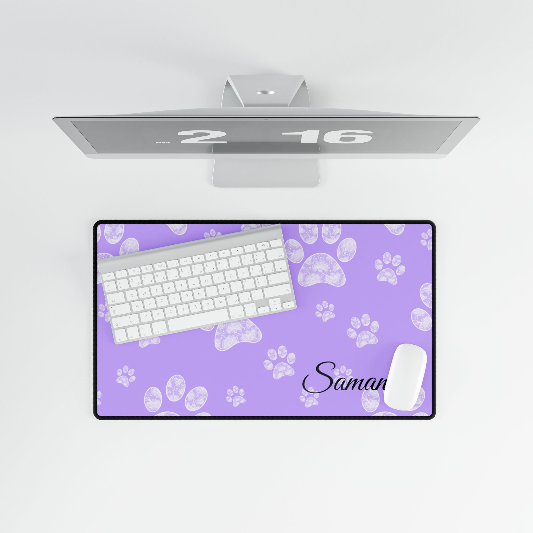 Custom Purple Paw Print Desk Mats and Mouse pads with Lace Seahorses and Turtles, Office Decor, Christmas Gifts, Home Workspace