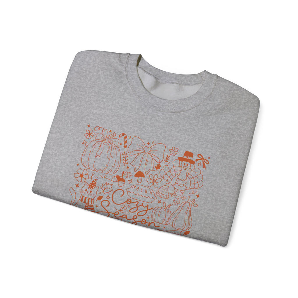 Cozy Season Crewneck Sweatshirt, Autumn Pumpkin & Leaves Fall Design