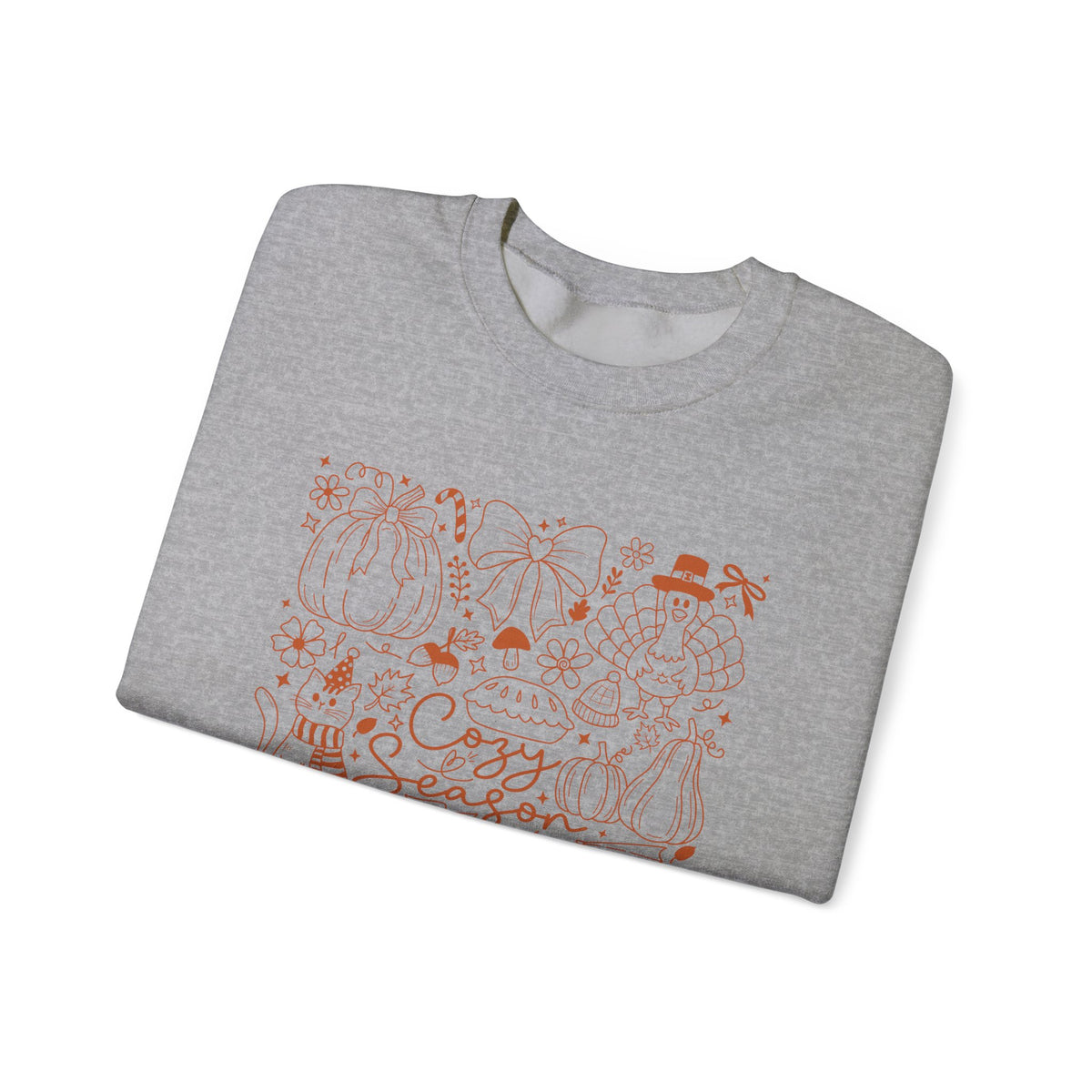 Cozy Season Crewneck Sweatshirt, Autumn Pumpkin & Leaves Fall Design