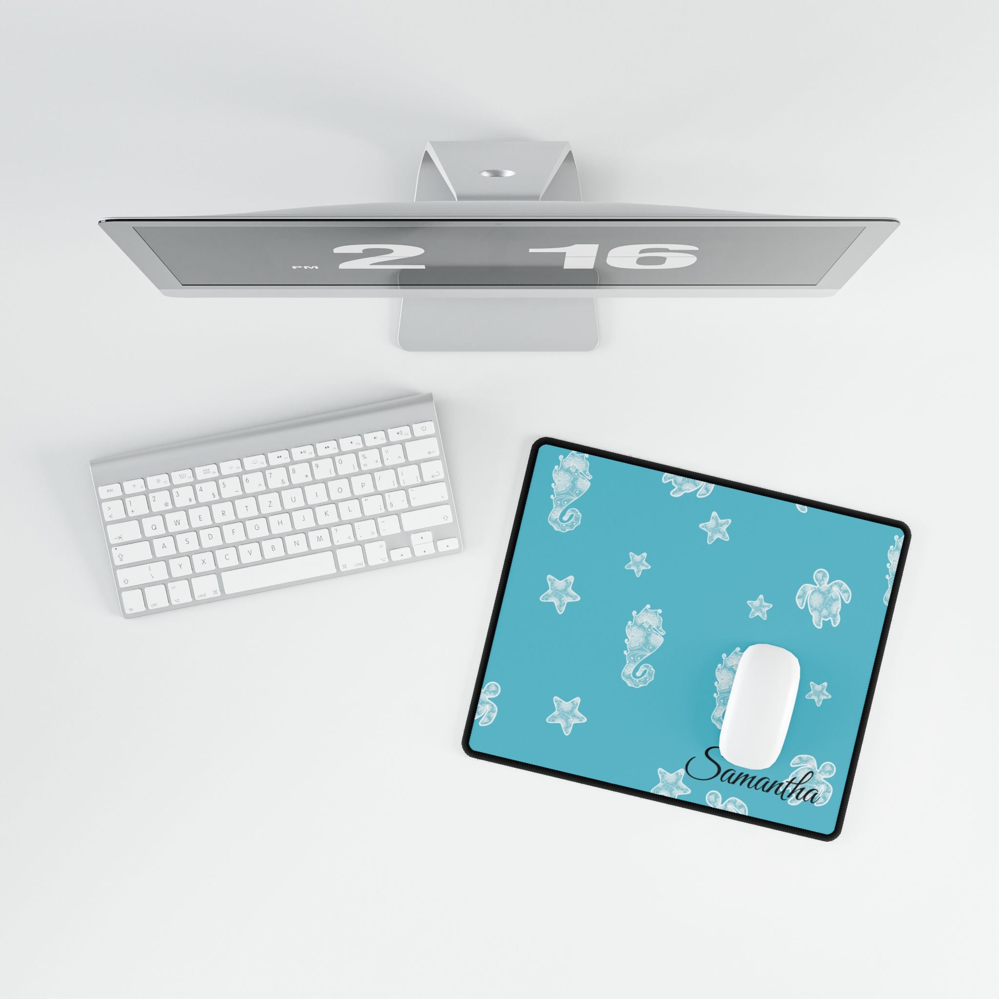 Blue Ocean Desk Mats and Mouse pads with Lace Seahorses and Turtles, Office Decor, Christmas Gifts, Home Workspace