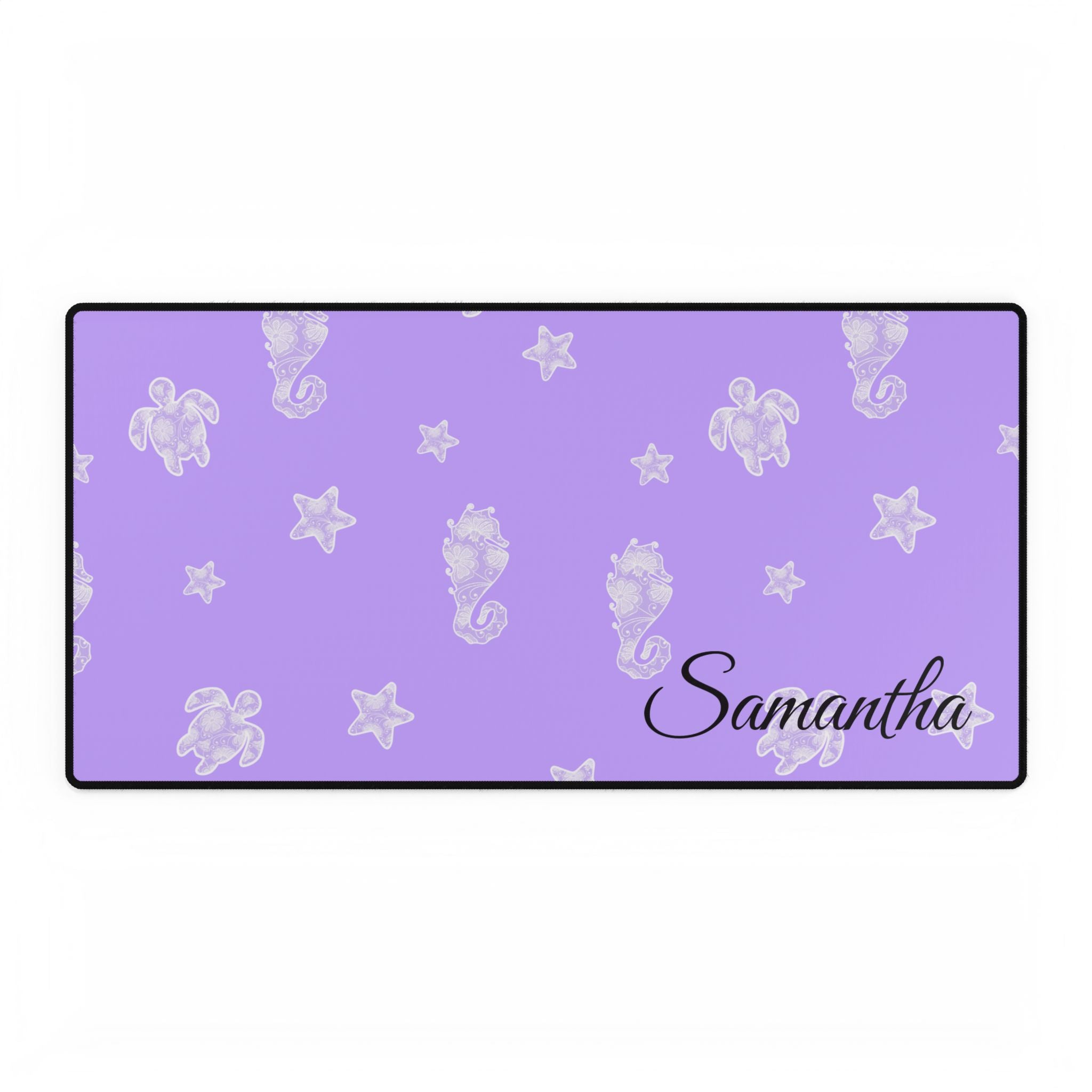 Purple Ocean Desk Mats and Mouse pads with Lace Seahorses and Turtles, Office Decor, Christmas Gifts, Home Workspace
