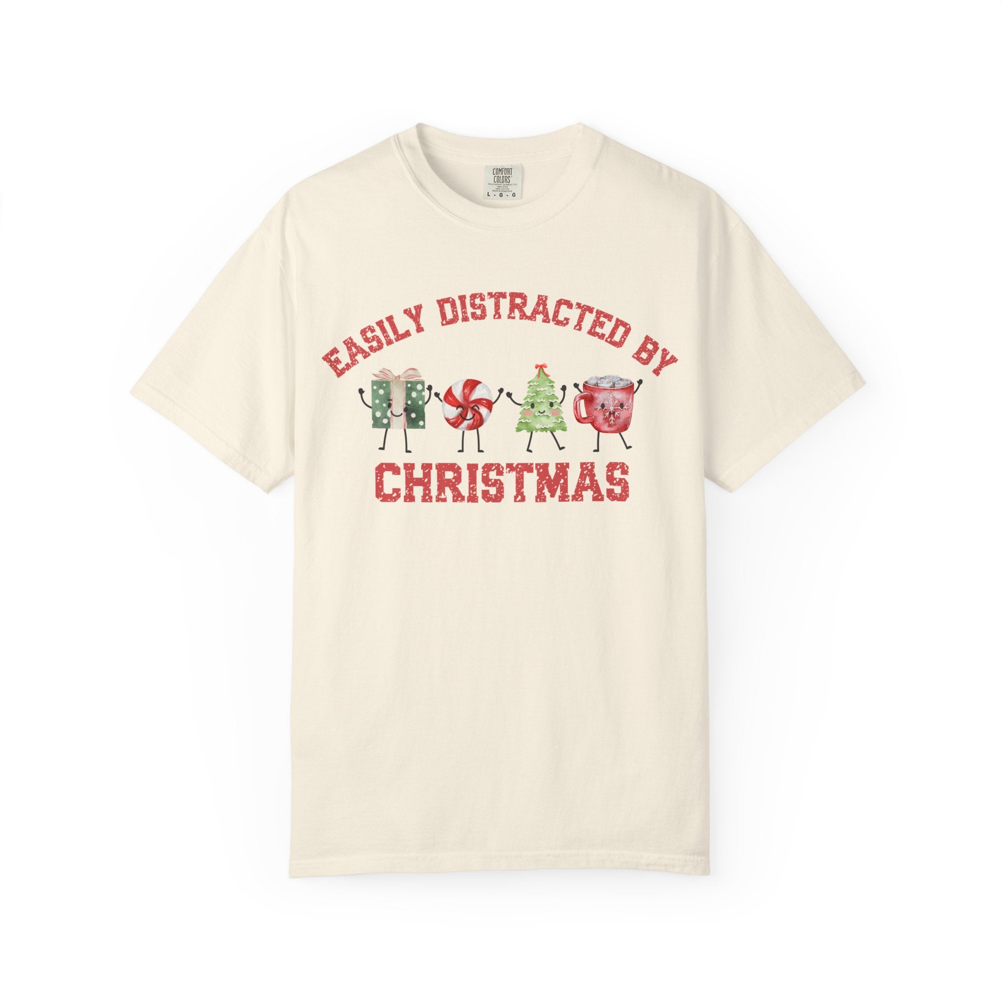 Easily Distracted by Christmas T-Shirt, Funny Holiday Graphic Tee