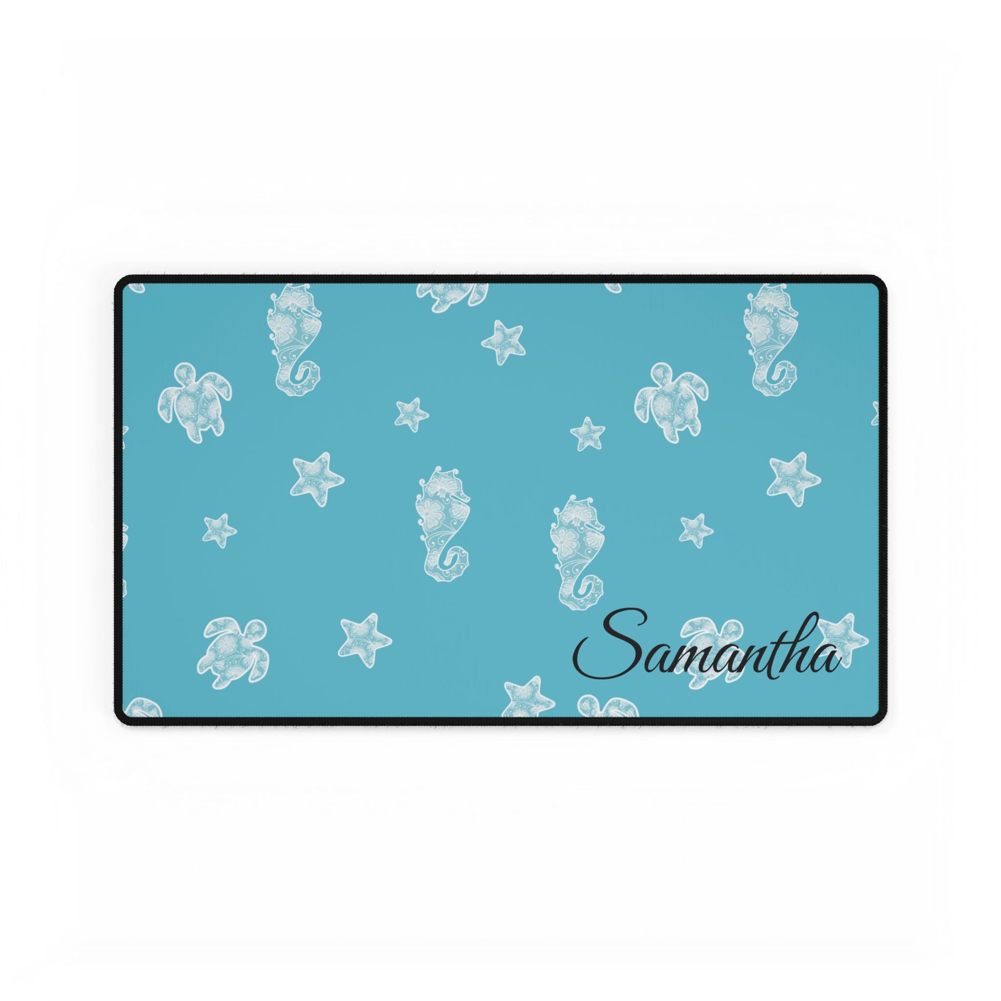 Blue Ocean Desk Mats and Mouse pads with Lace Seahorses and Turtles, Office Decor, Christmas Gifts, Home Workspace