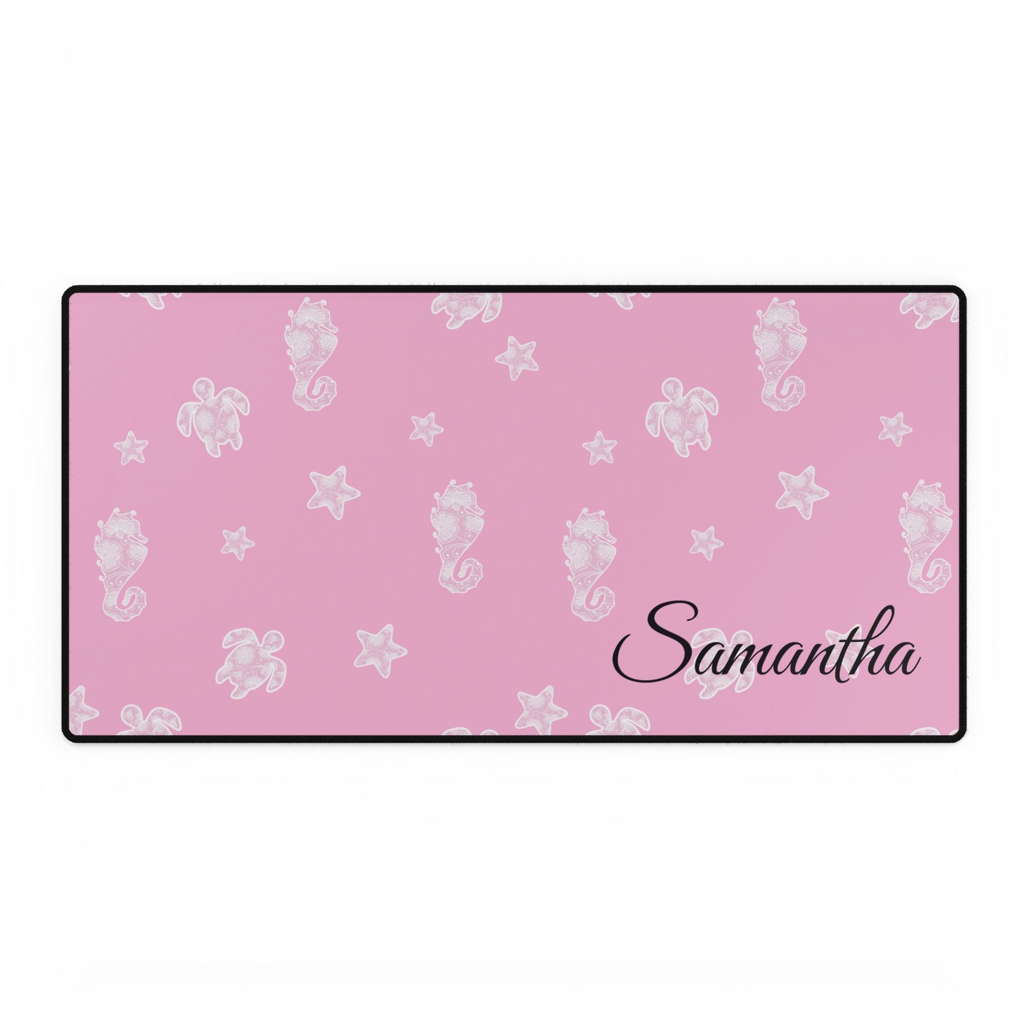 Pink Ocean Desk Mats and Mouse pads with Lace Seahorses and Turtles, Office Decor, Christmas Gifts, Home Workspace