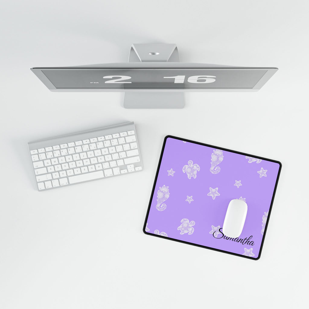 Purple Ocean Desk Mats and Mouse pads with Lace Seahorses and Turtles, Office Decor, Christmas Gifts, Home Workspace