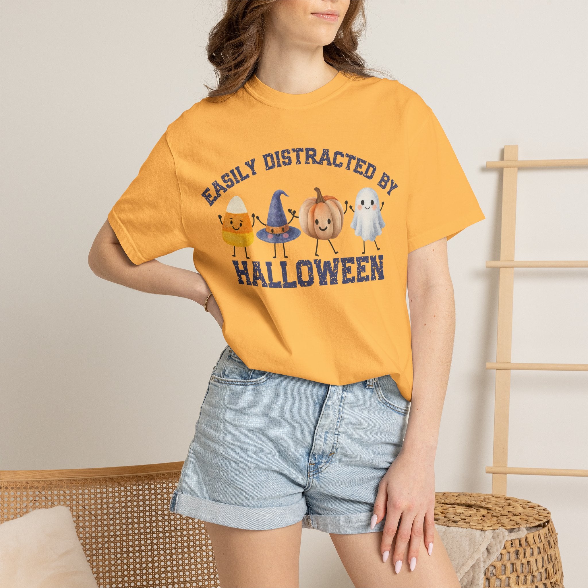 Halloween T-Shirt, Easily Distracted by Halloween, Cute Candy & Costume Graphic