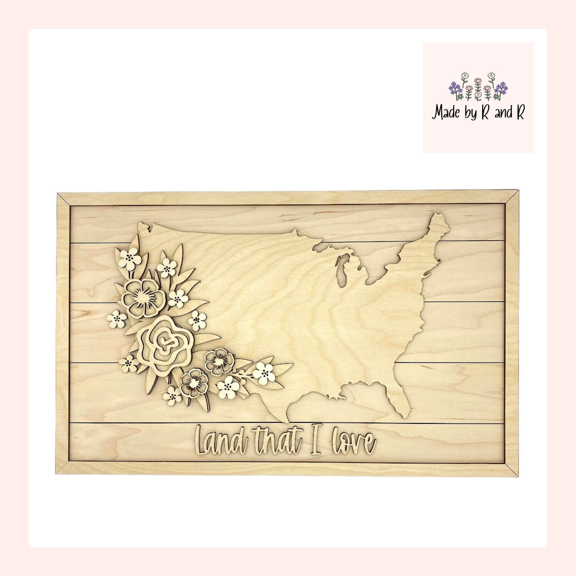 Floral USA Sign Wood Cut Outs