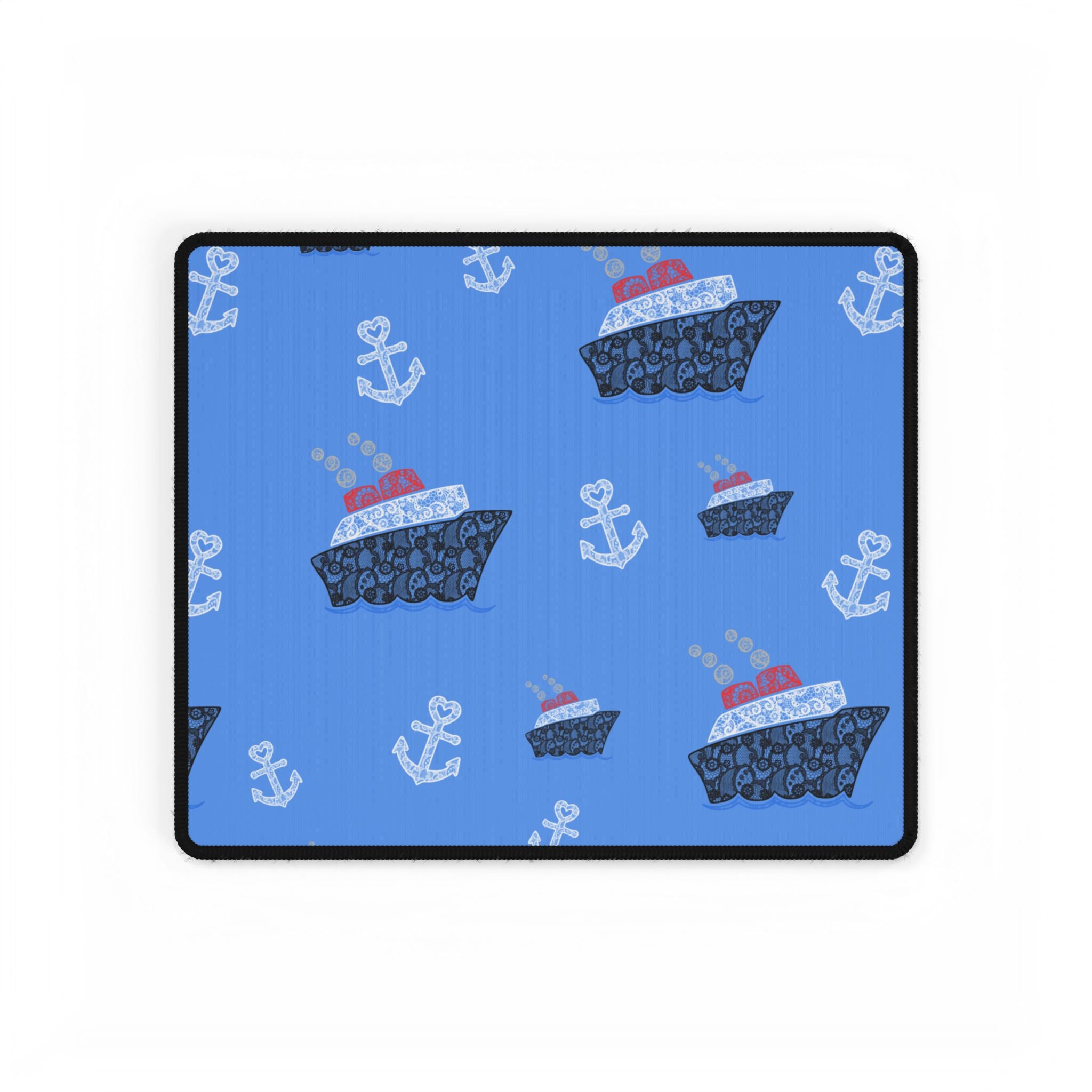 Blue Cruise Ship Desk Mats and Mouse pads with Lace Anchors and Ships, Office Decor, Cruise Gifts, Home Workspace