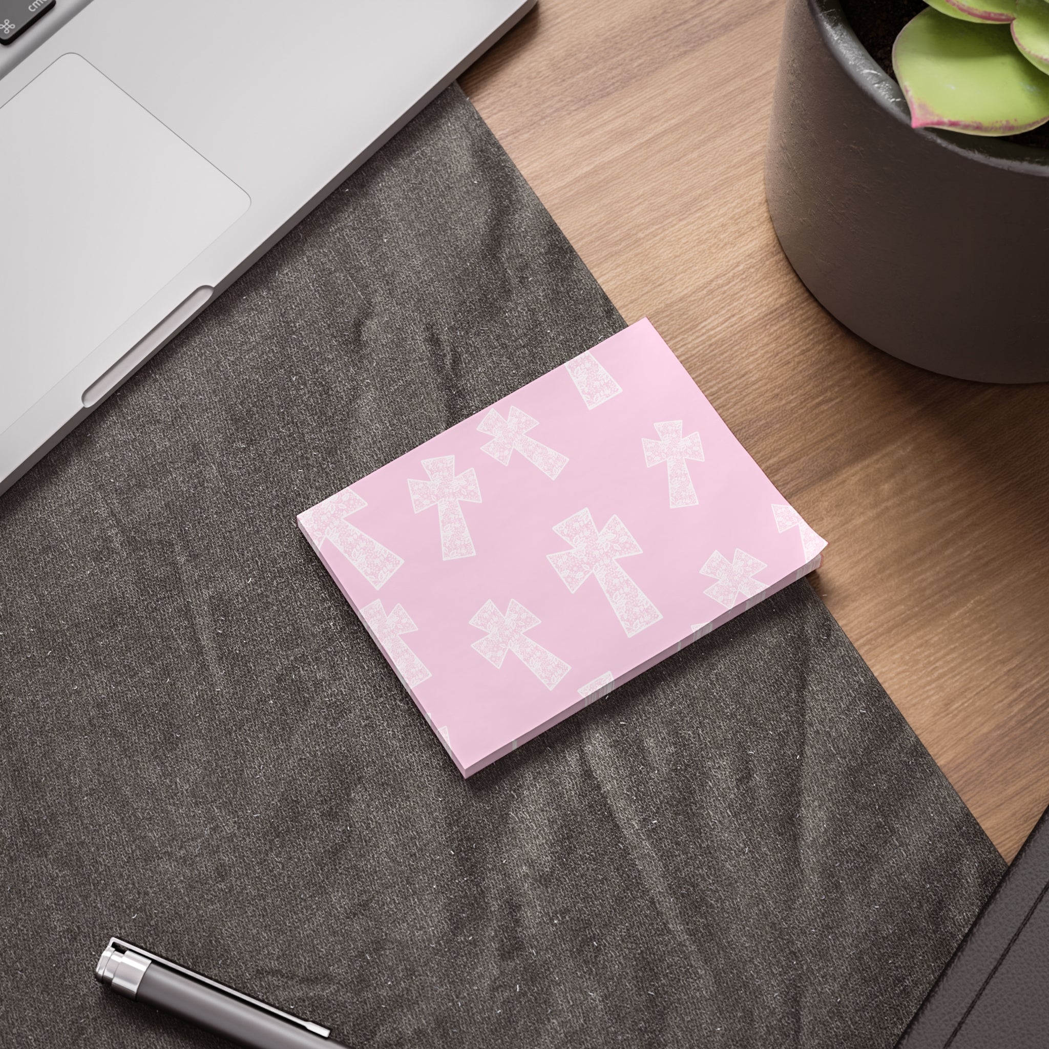 Pink Cross Post-It Note Pads, Religious Themed Sticky Notes, Cross Memo Pads, Religious Gift