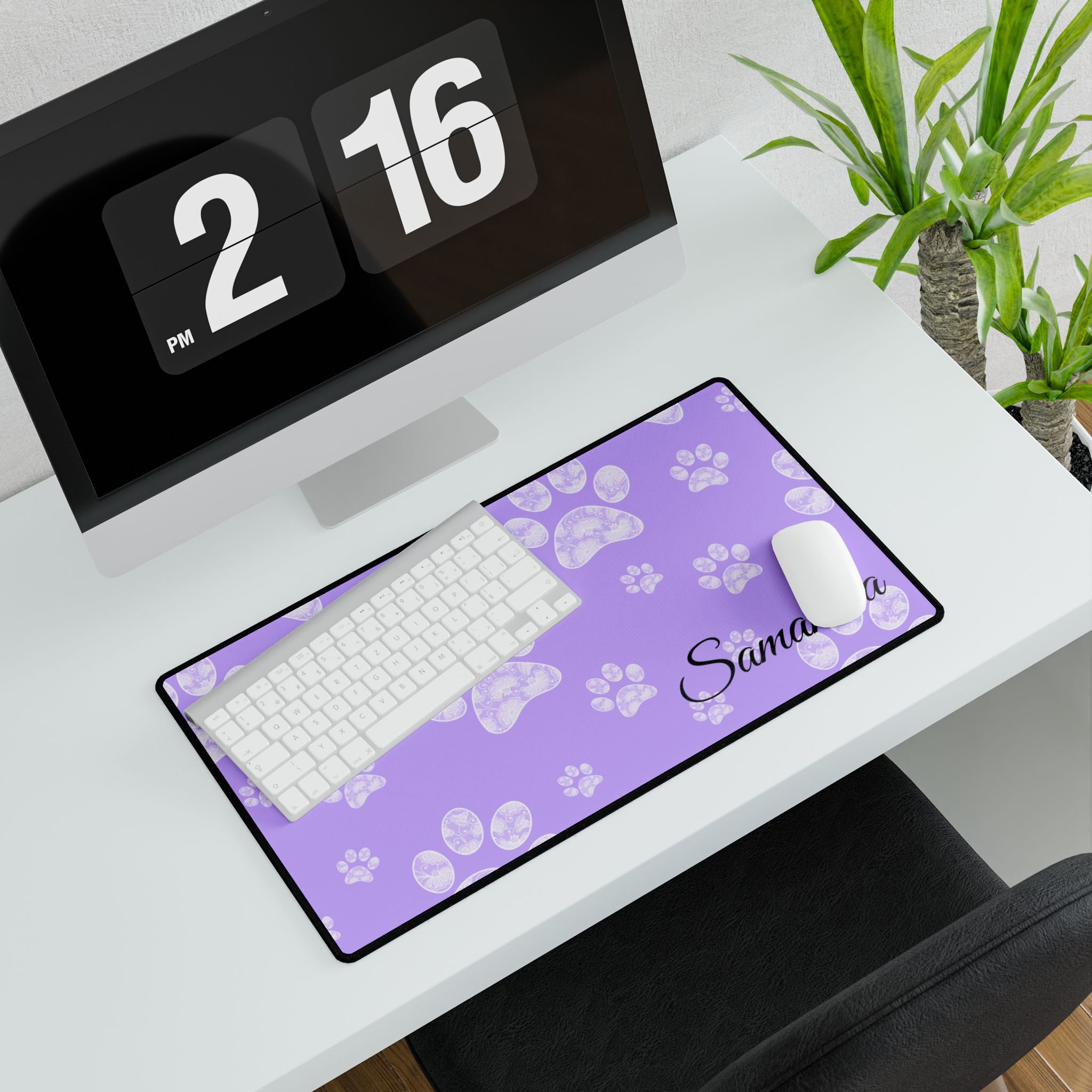 Custom Purple Paw Print Desk Mats and Mouse pads with Lace Seahorses and Turtles, Office Decor, Christmas Gifts, Home Workspace