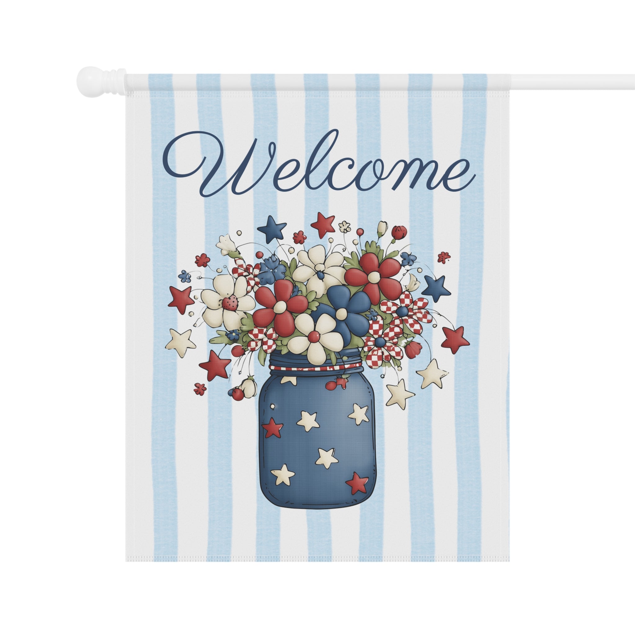 Patriotic Floral Welcome Garden Banner, Floral Décor, Outdoor Flag, Housewarming Gift