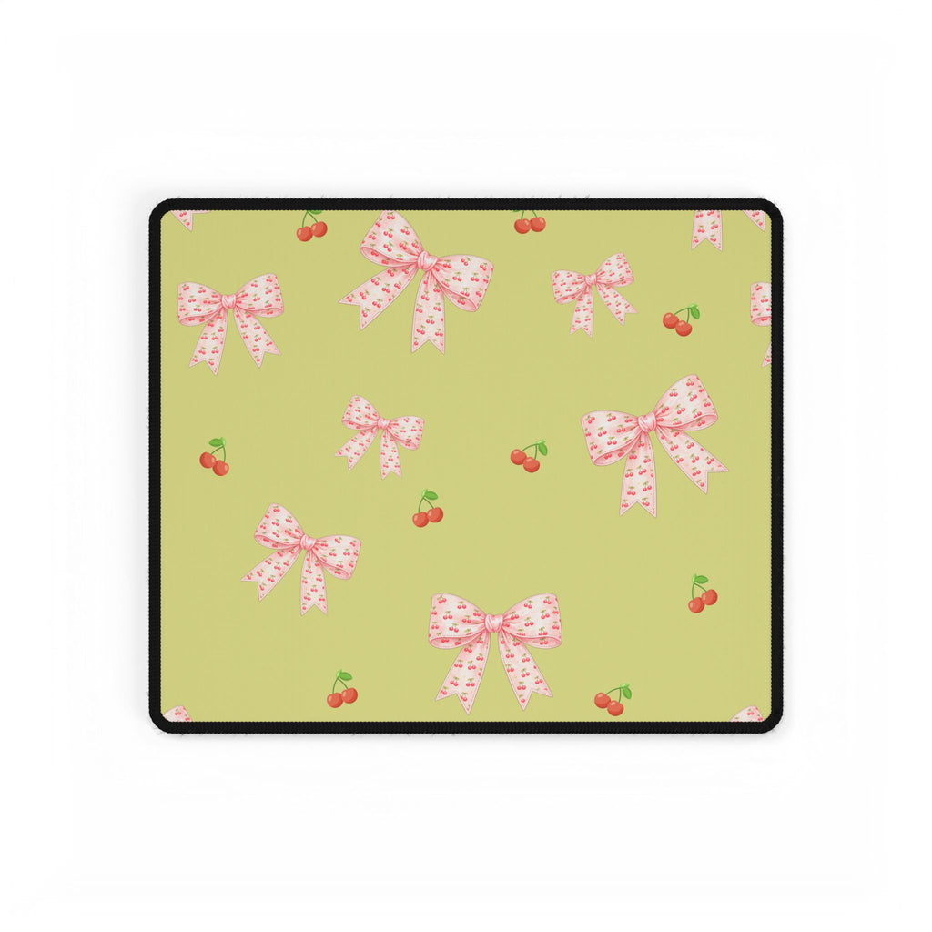 Cherries and Bows on Green Desk Mats and Mouse pads, Office Decor, Birthday Gifts, Home Workspace