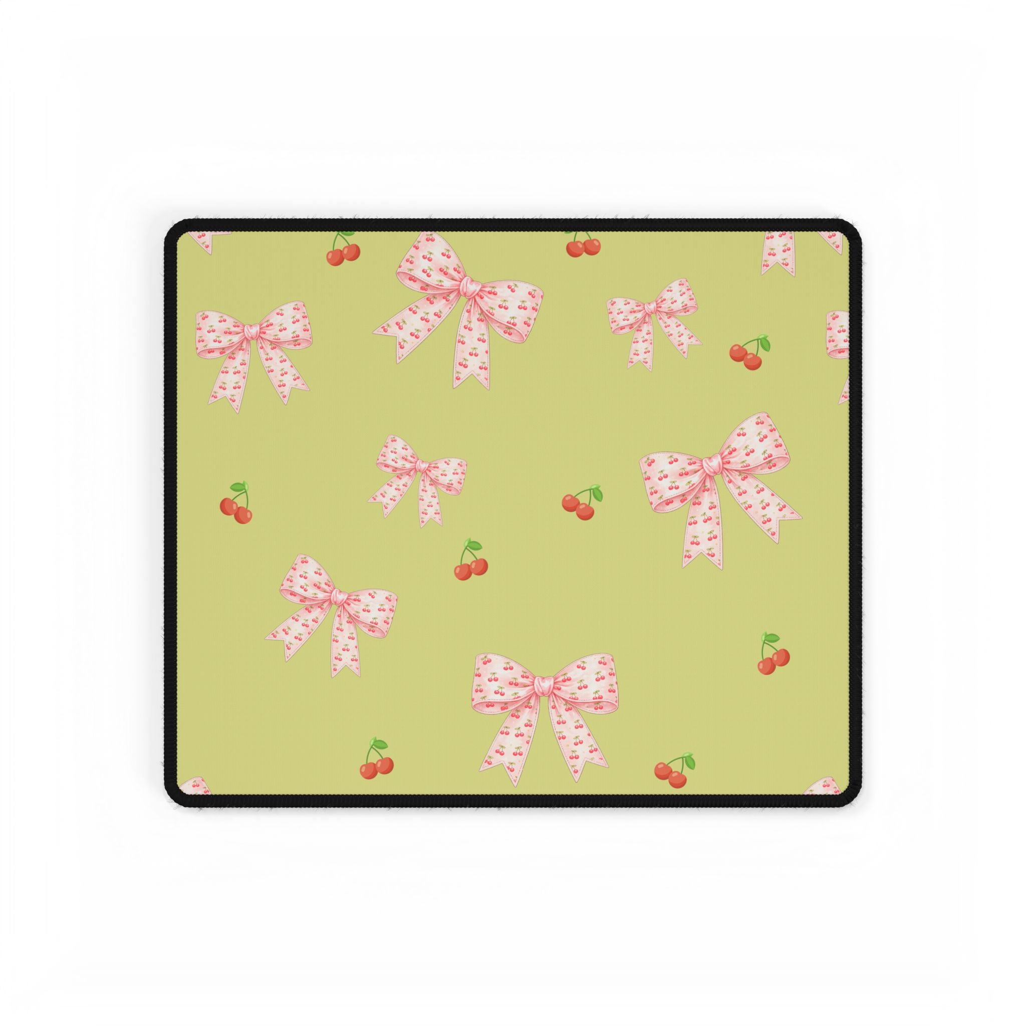 Cherries and Bows on Green Desk Mats and Mouse pads, Office Decor, Birthday Gifts, Home Workspace