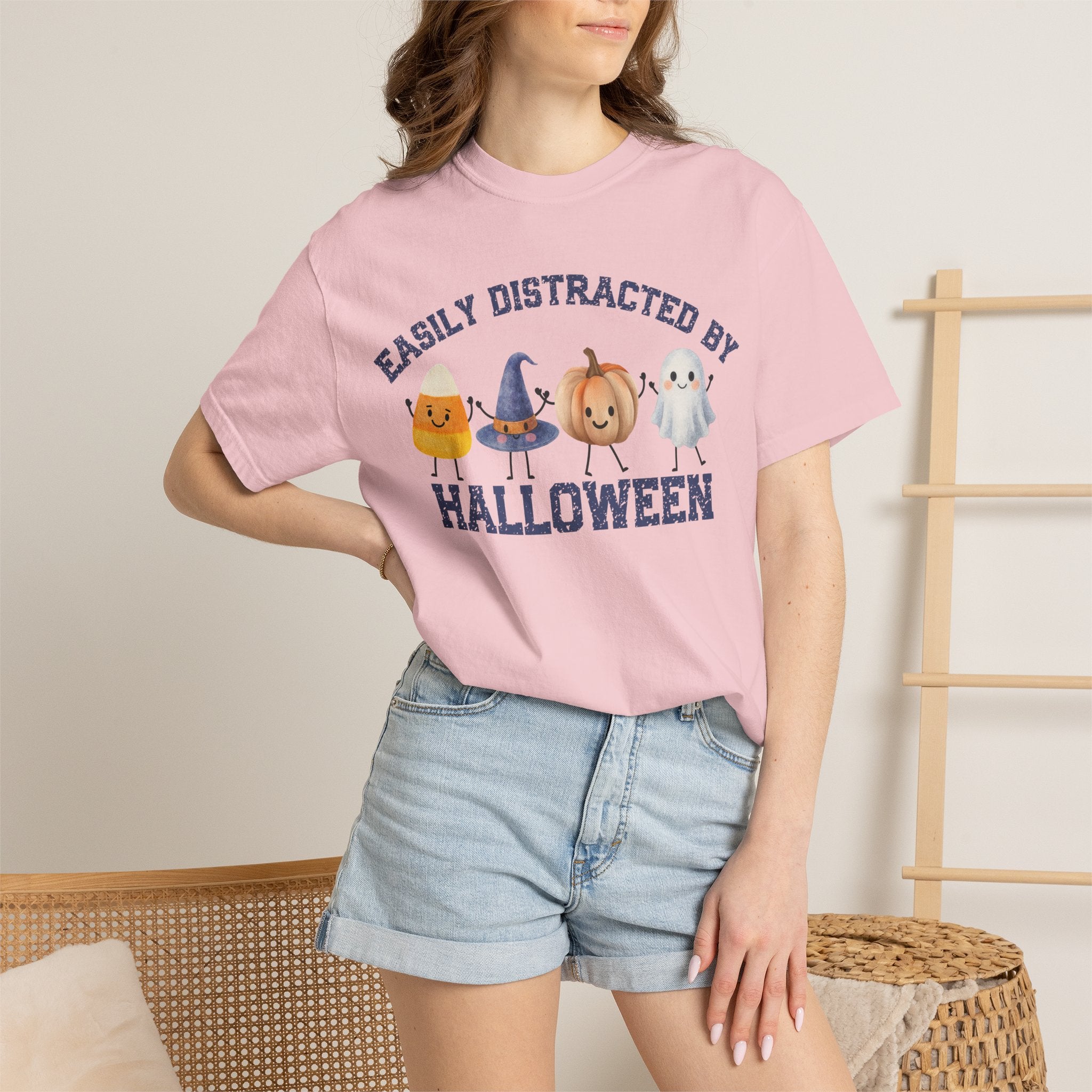 Halloween T-Shirt, Easily Distracted by Halloween, Cute Candy & Costume Graphic
