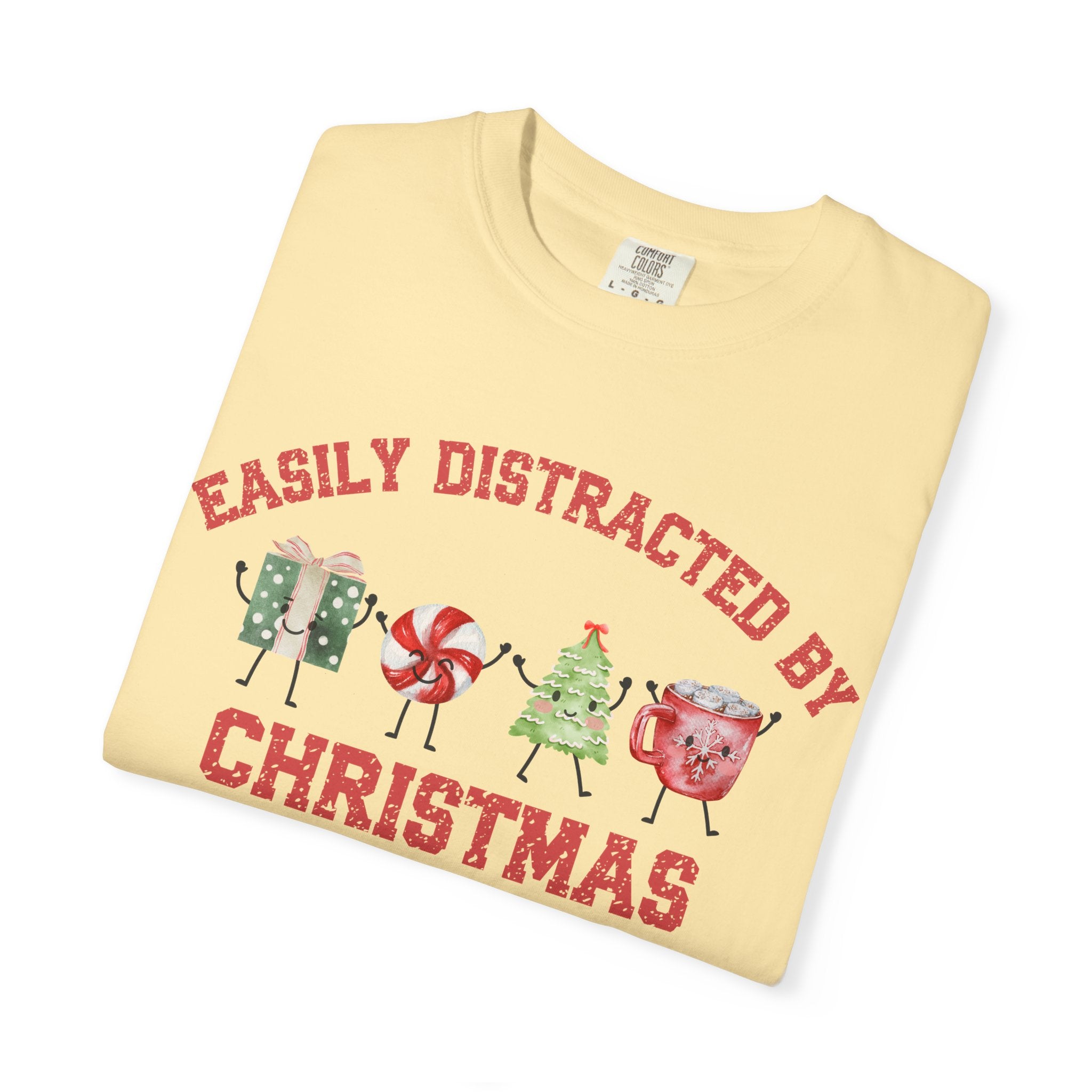 Easily Distracted by Christmas T-Shirt, Funny Holiday Graphic Tee