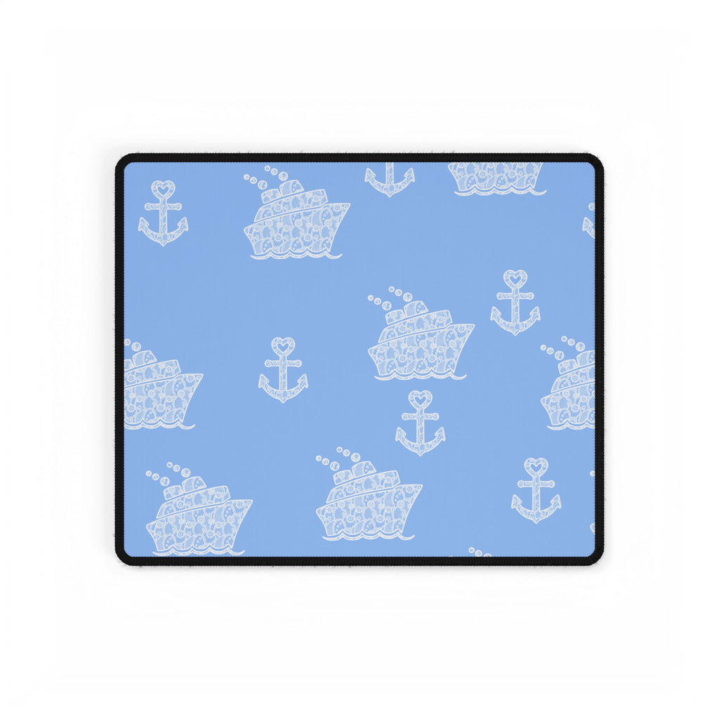 Baby Blue Cruise Ship Desk Mats and Mouse pads with White Lace Anchors and Ships, Office Decor, Cruise Gifts, Home Workspace