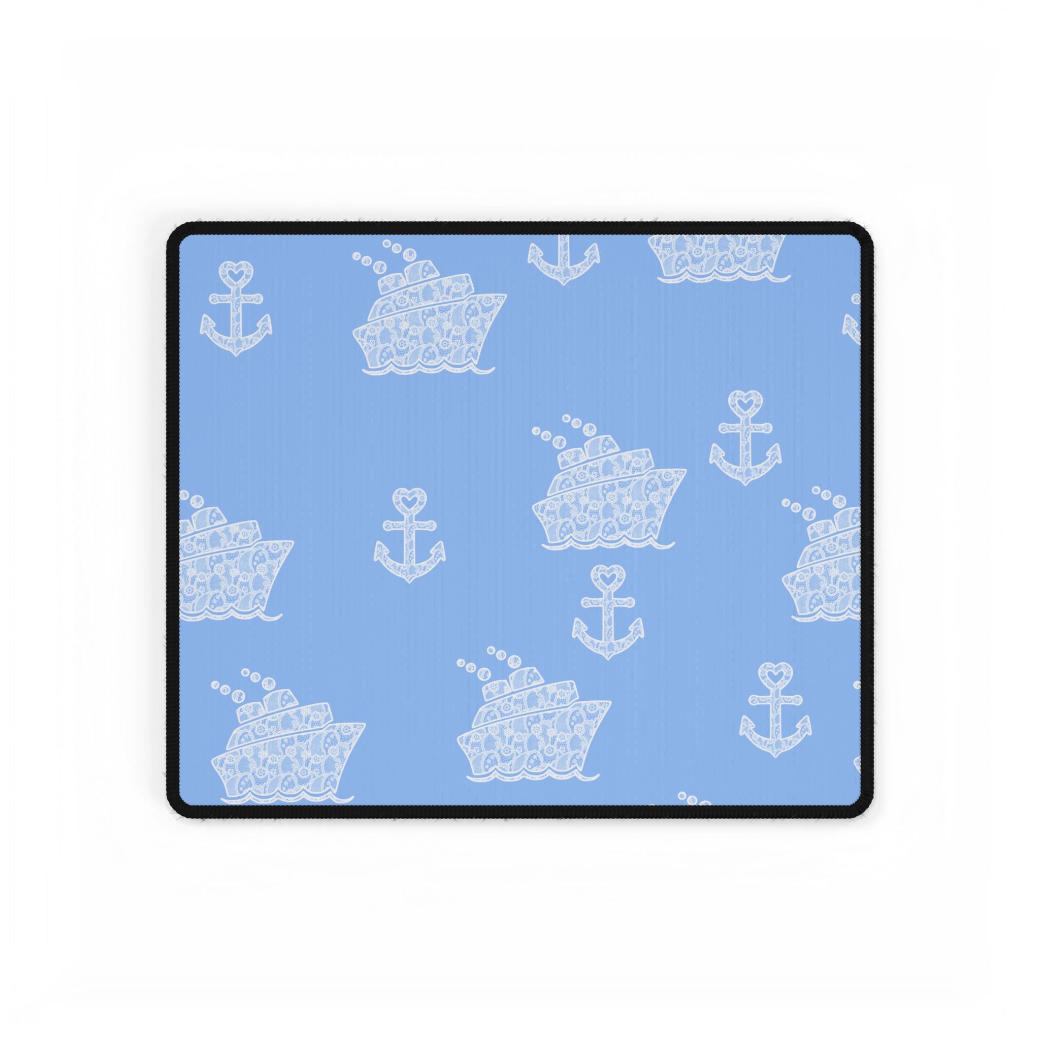 Baby Blue Cruise Ship Desk Mats and Mouse pads with White Lace Anchors and Ships, Office Decor, Cruise Gifts, Home Workspace