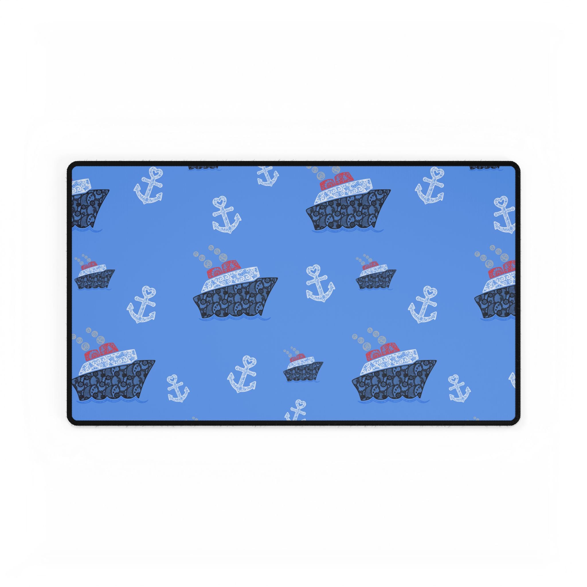 Blue Cruise Ship Desk Mats and Mouse pads with Lace Anchors and Ships, Office Decor, Cruise Gifts, Home Workspace