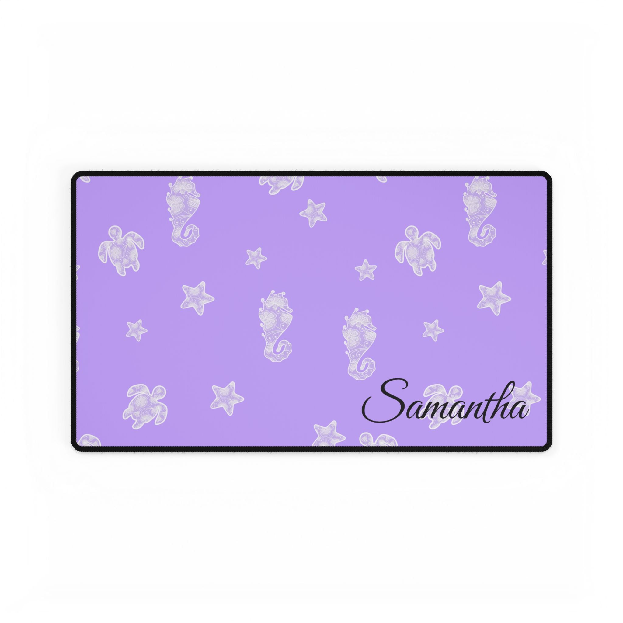 Purple Ocean Desk Mats and Mouse pads with Lace Seahorses and Turtles, Office Decor, Christmas Gifts, Home Workspace