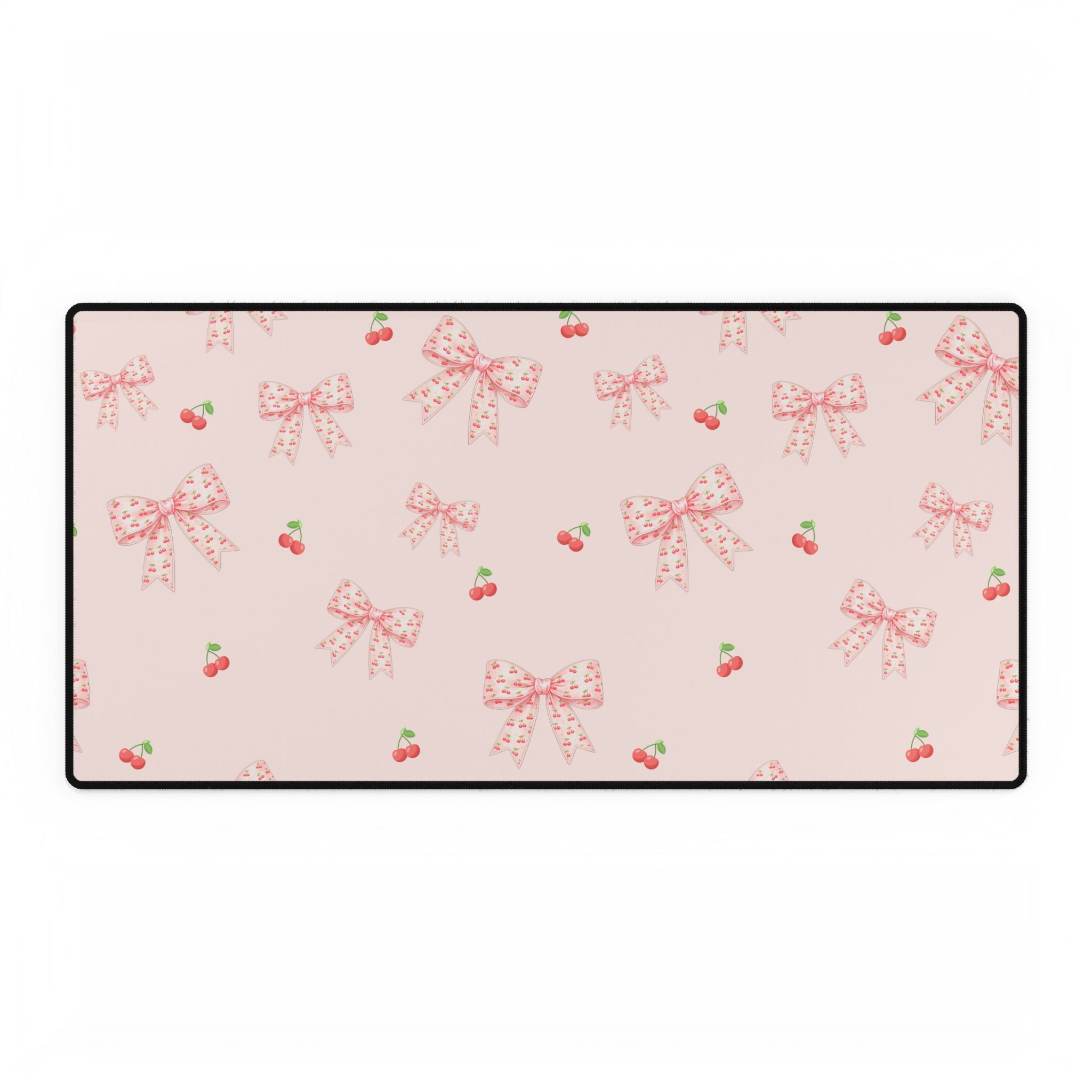Cherries and Bows On Pink Desk Mats and Mouse pads, Office Decor, Birthday Gifts, Home Workspace