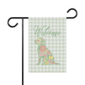 Green Gingham Labrador Retriever Welcome Garden Banner, Floral Pet Décor, Outdoor Sign, Housewarming Gift