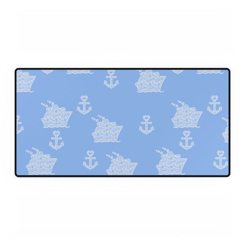 Baby Blue Cruise Ship Desk Mats and Mouse pads with White Lace Anchors and Ships, Office Decor, Cruise Gifts, Home Workspace