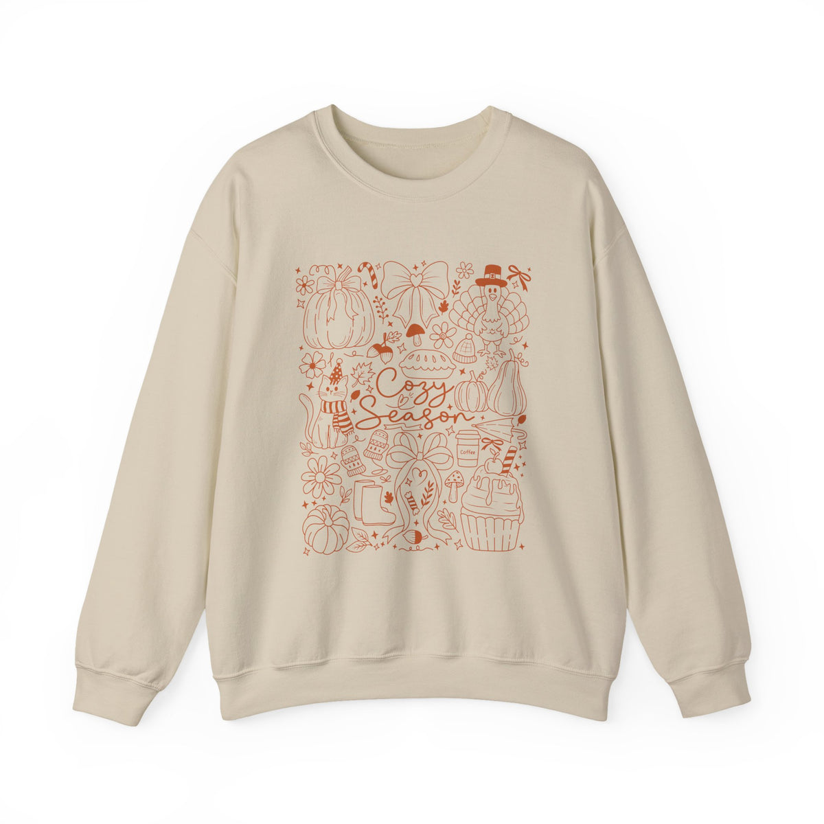 Cozy Season Crewneck Sweatshirt, Autumn Pumpkin & Leaves Fall Design