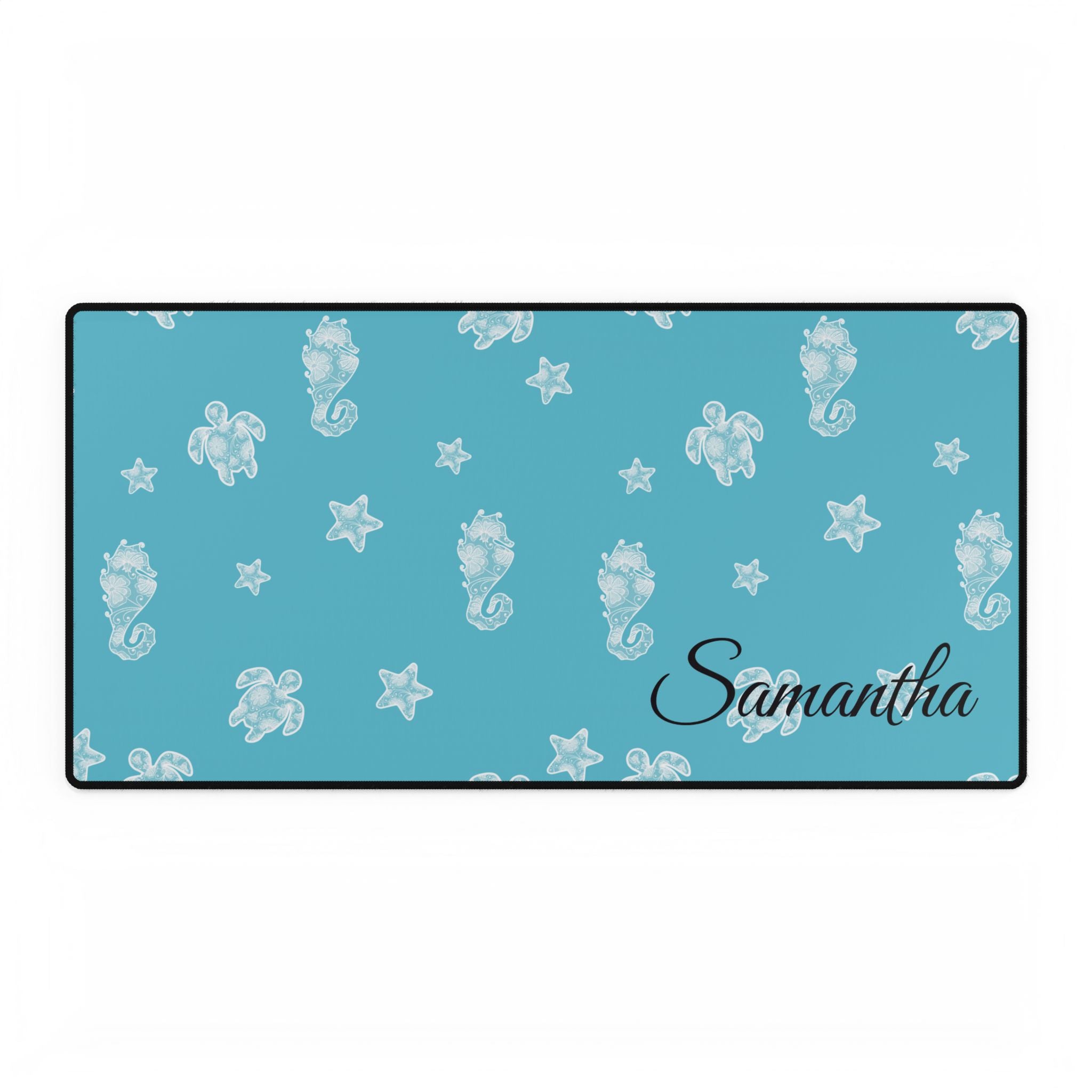 Blue Ocean Desk Mats and Mouse pads with Lace Seahorses and Turtles, Office Decor, Christmas Gifts, Home Workspace