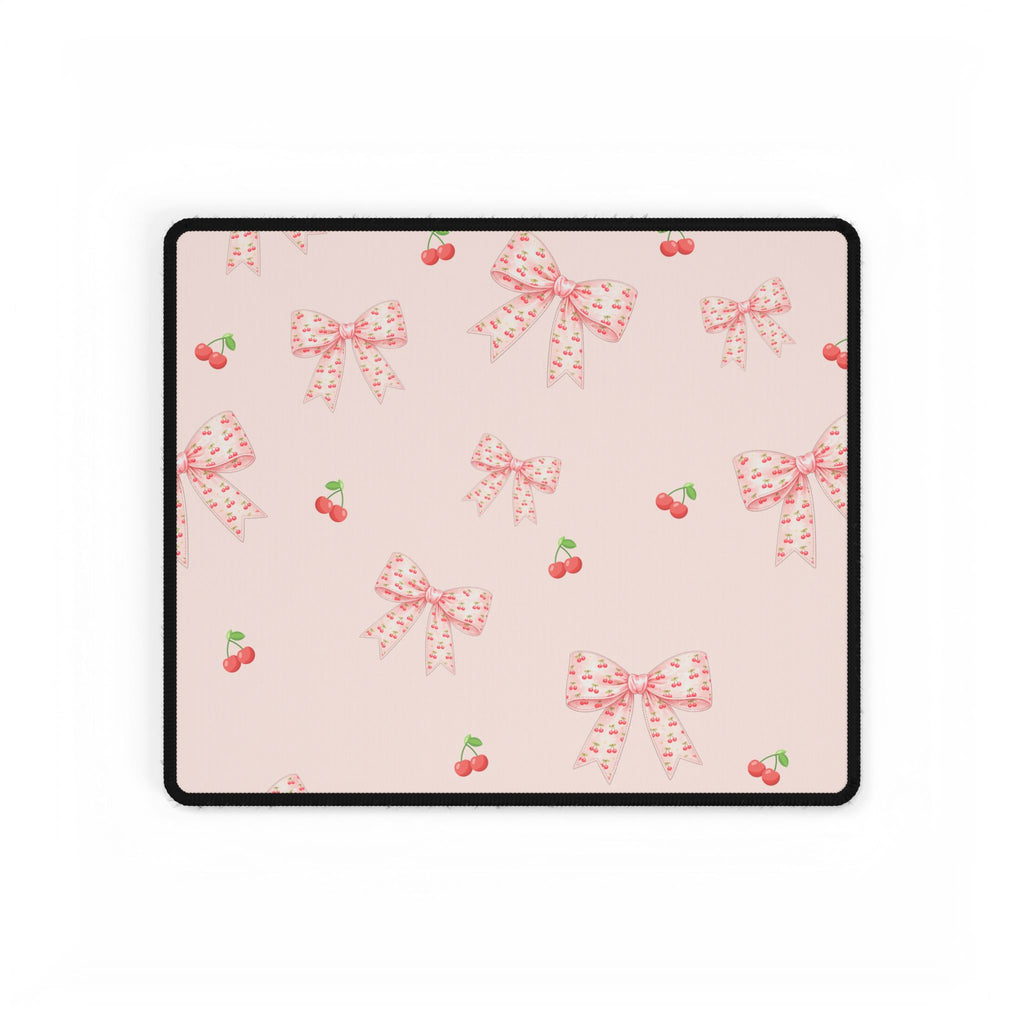 Cherries and Bows On Pink Desk Mats and Mouse pads, Office Decor, Birthday Gifts, Home Workspace