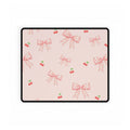 Cherries and Bows On Pink Desk Mats and Mouse pads, Office Decor, Birthday Gifts, Home Workspace