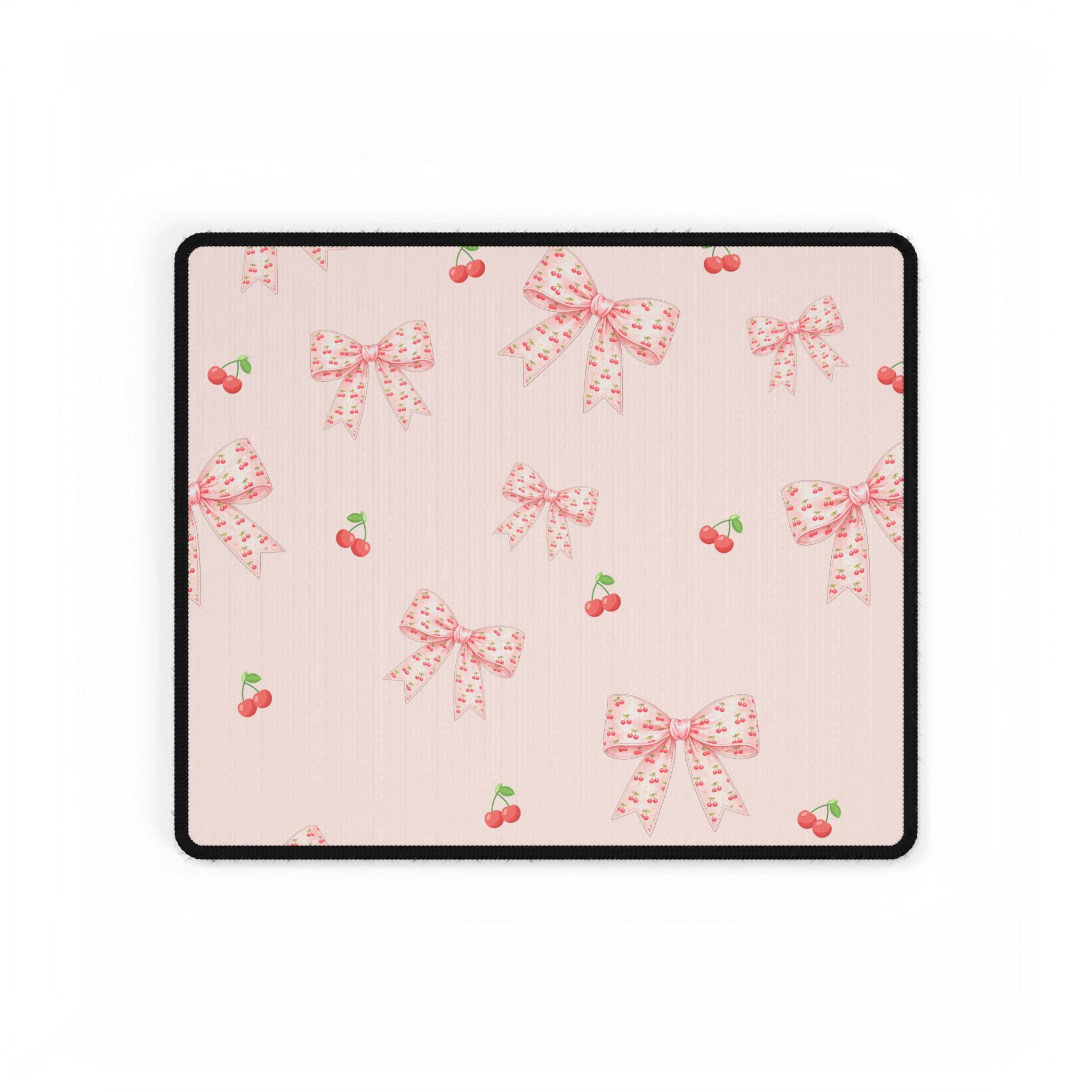 Cherries and Bows On Pink Desk Mats and Mouse pads, Office Decor, Birthday Gifts, Home Workspace
