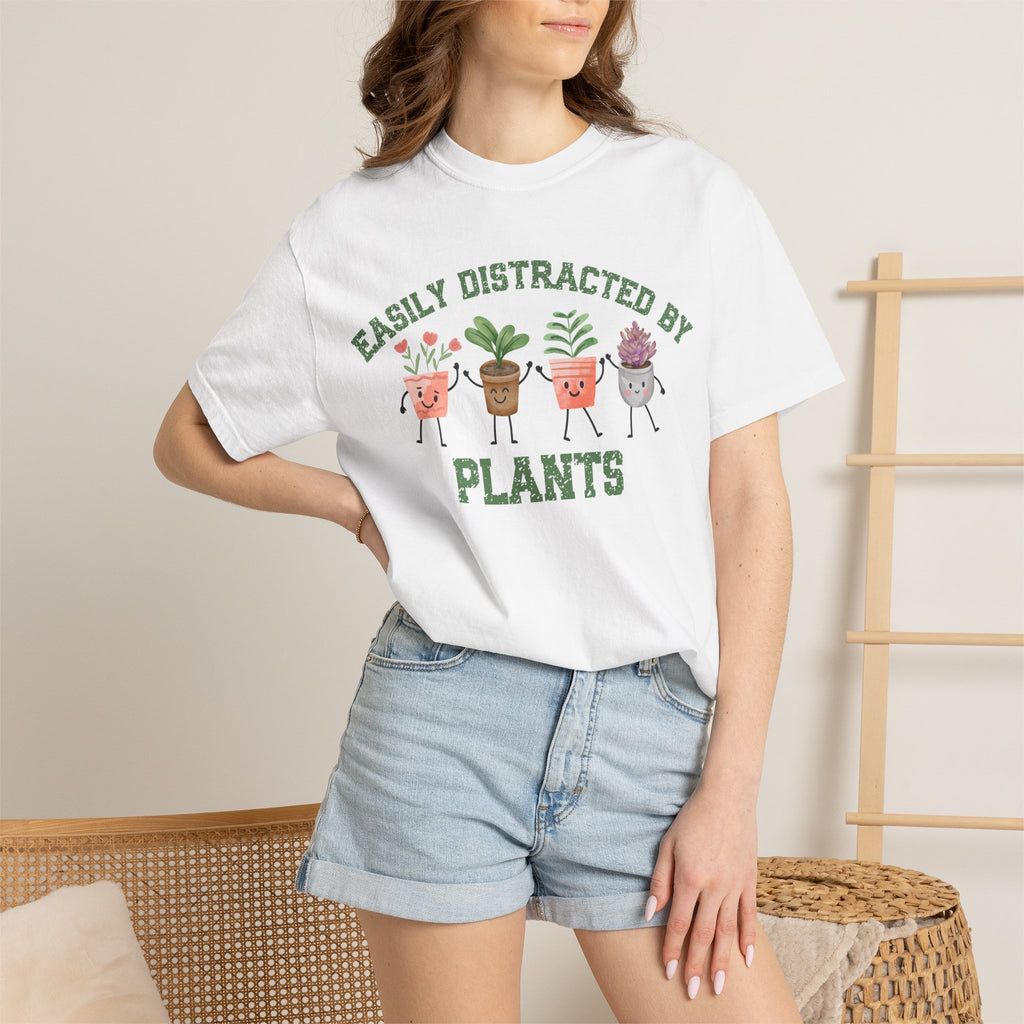 Easily Distracted By Plants Tee, Cute Plant Lover Graphic T-Shirt