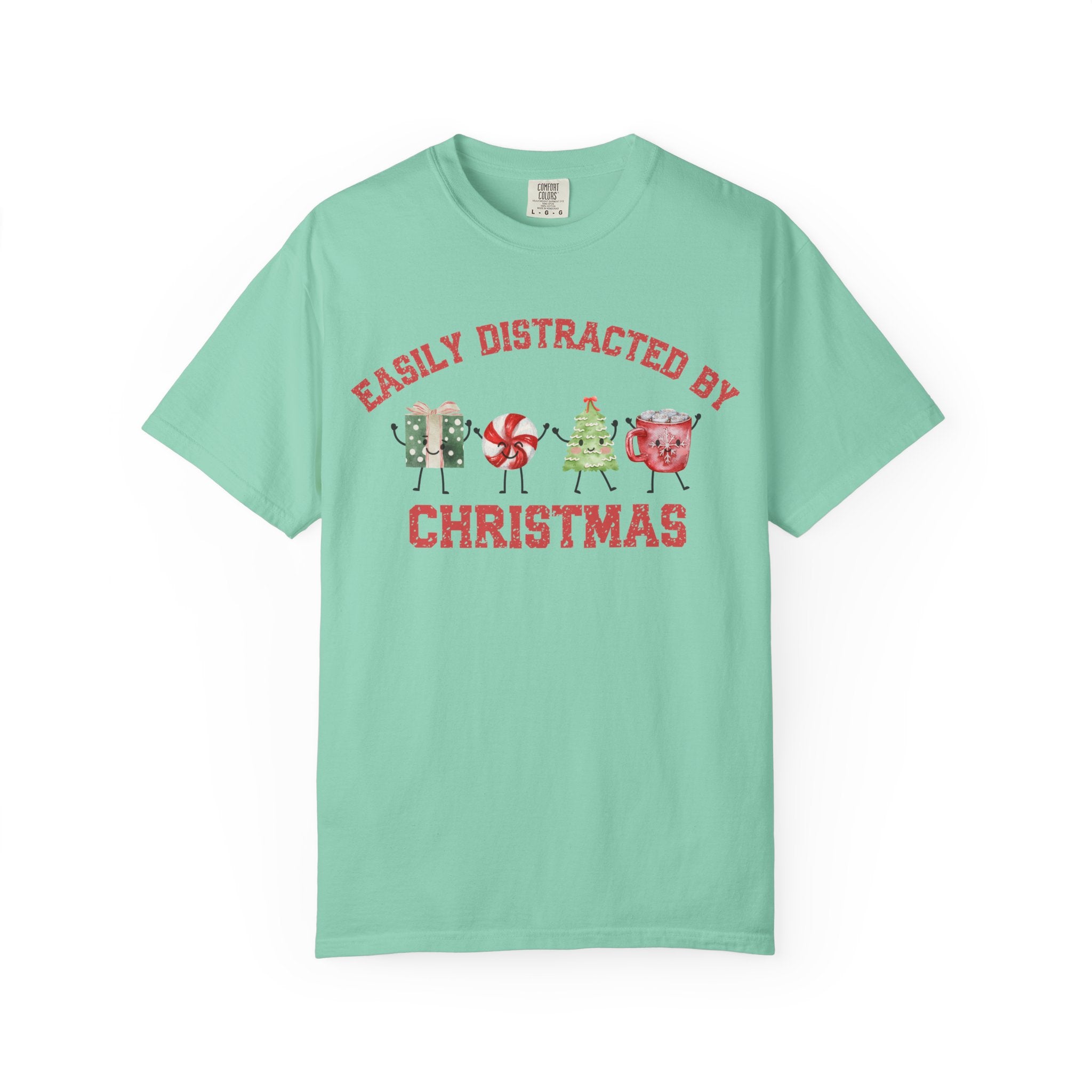 Easily Distracted by Christmas T-Shirt, Funny Holiday Graphic Tee