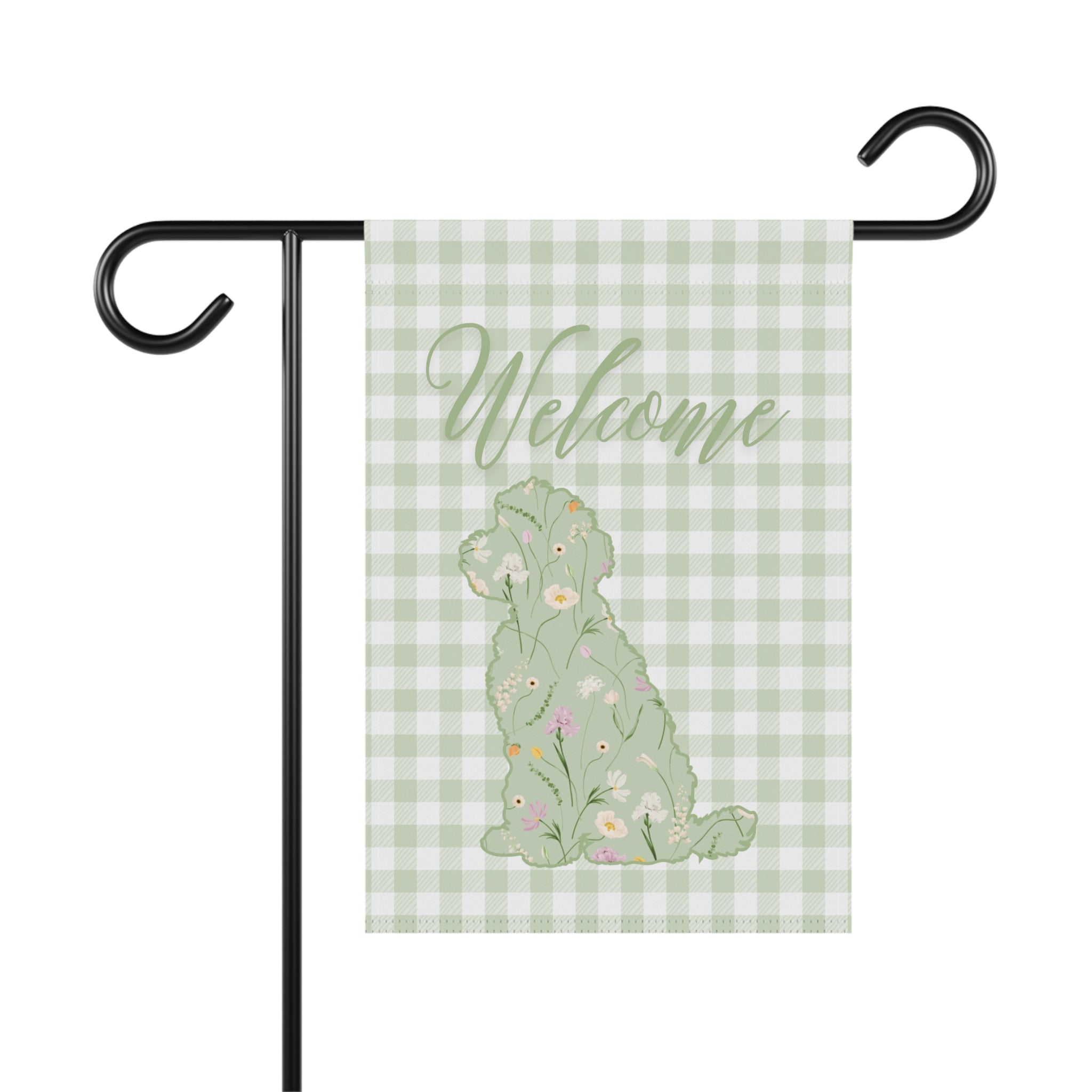 Green Gingham Labradoodle Welcome Garden Banner, Floral Pet Décor, Outdoor Sign, Housewarming Gift