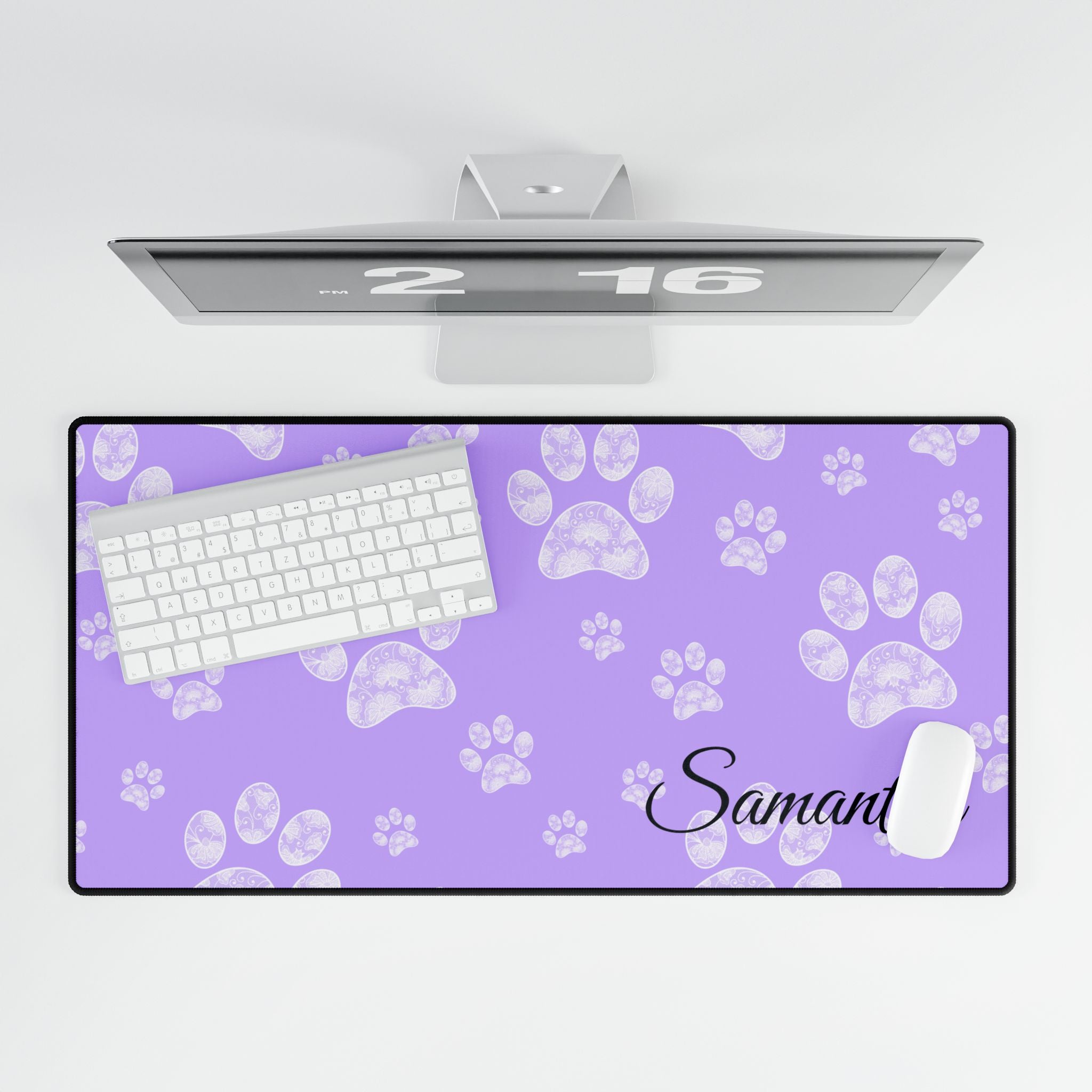 Custom Purple Paw Print Desk Mats and Mouse pads with Lace Seahorses and Turtles, Office Decor, Christmas Gifts, Home Workspace