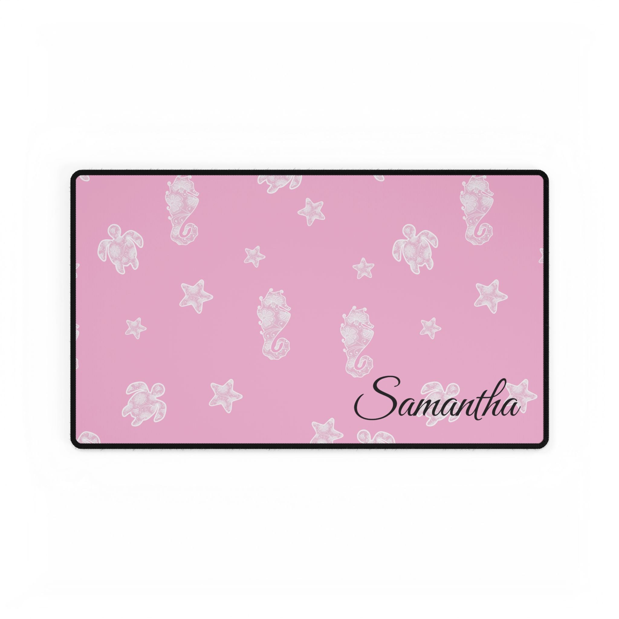Pink Ocean Desk Mats and Mouse pads with Lace Seahorses and Turtles, Office Decor, Christmas Gifts, Home Workspace