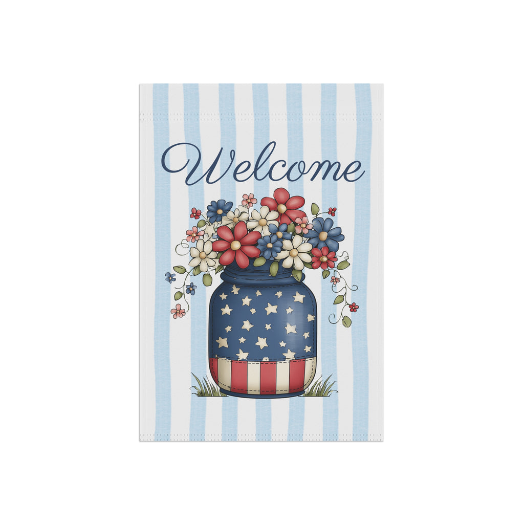 Patriotic Welcome Garden Banner, Floral Décor, Outdoor Flag, Housewarming Gift